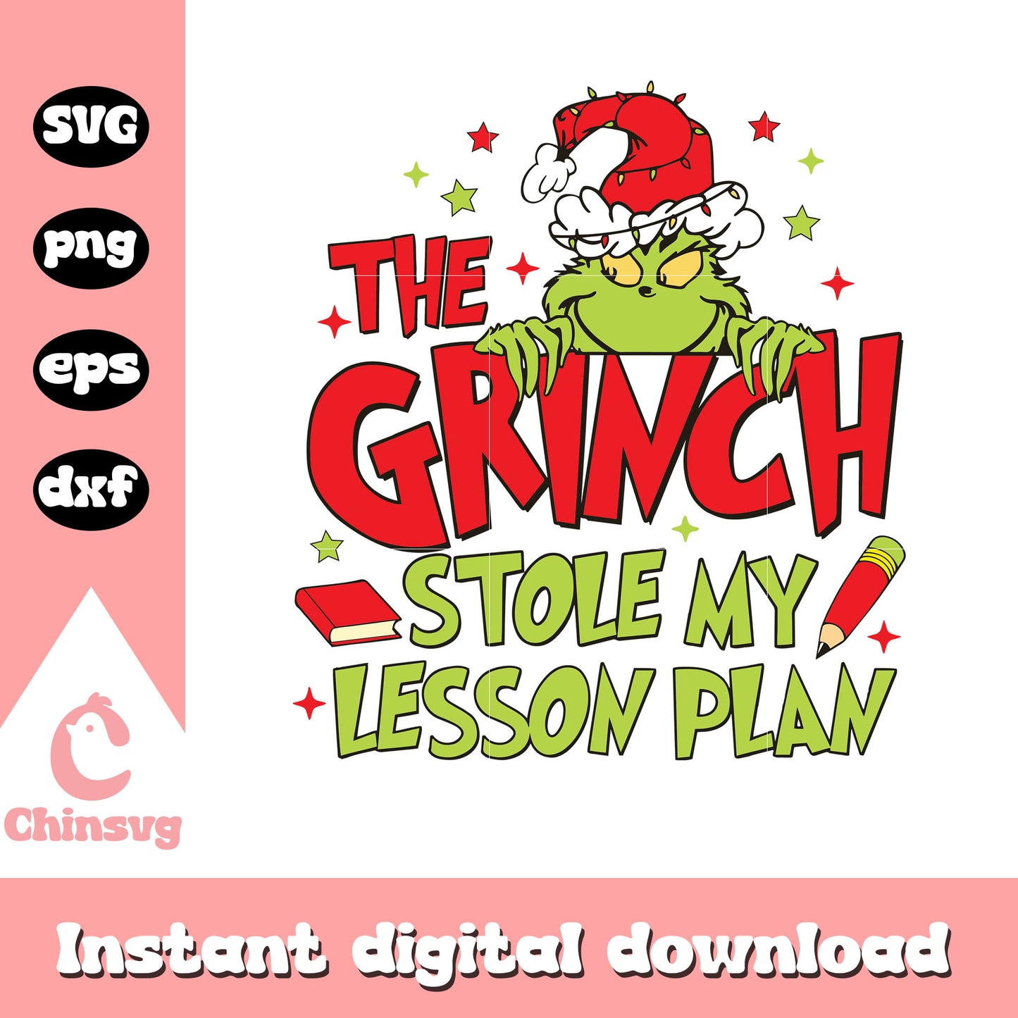 The grinch stole my lesson plan quote christmas svg, grinch santa hat svg