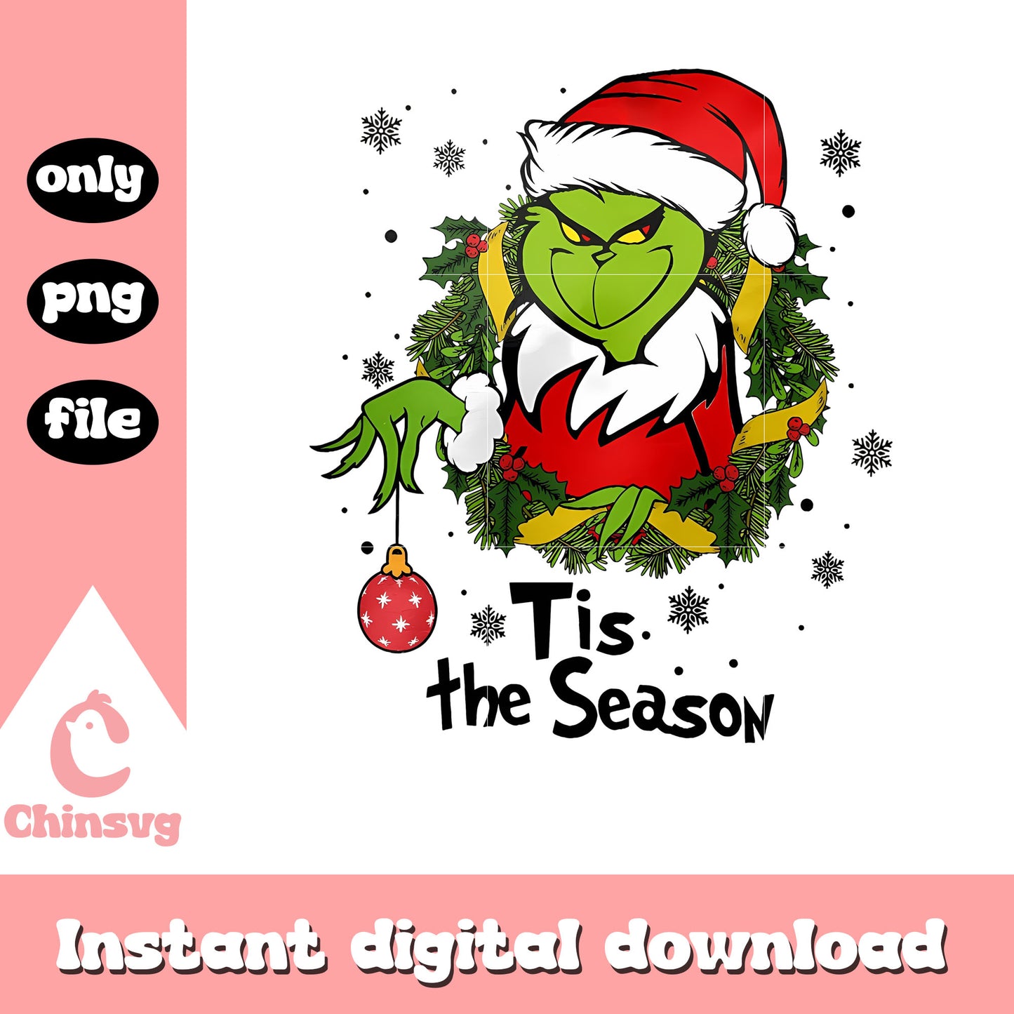 The grinch tis the season design png, christmas grinch wreath png
