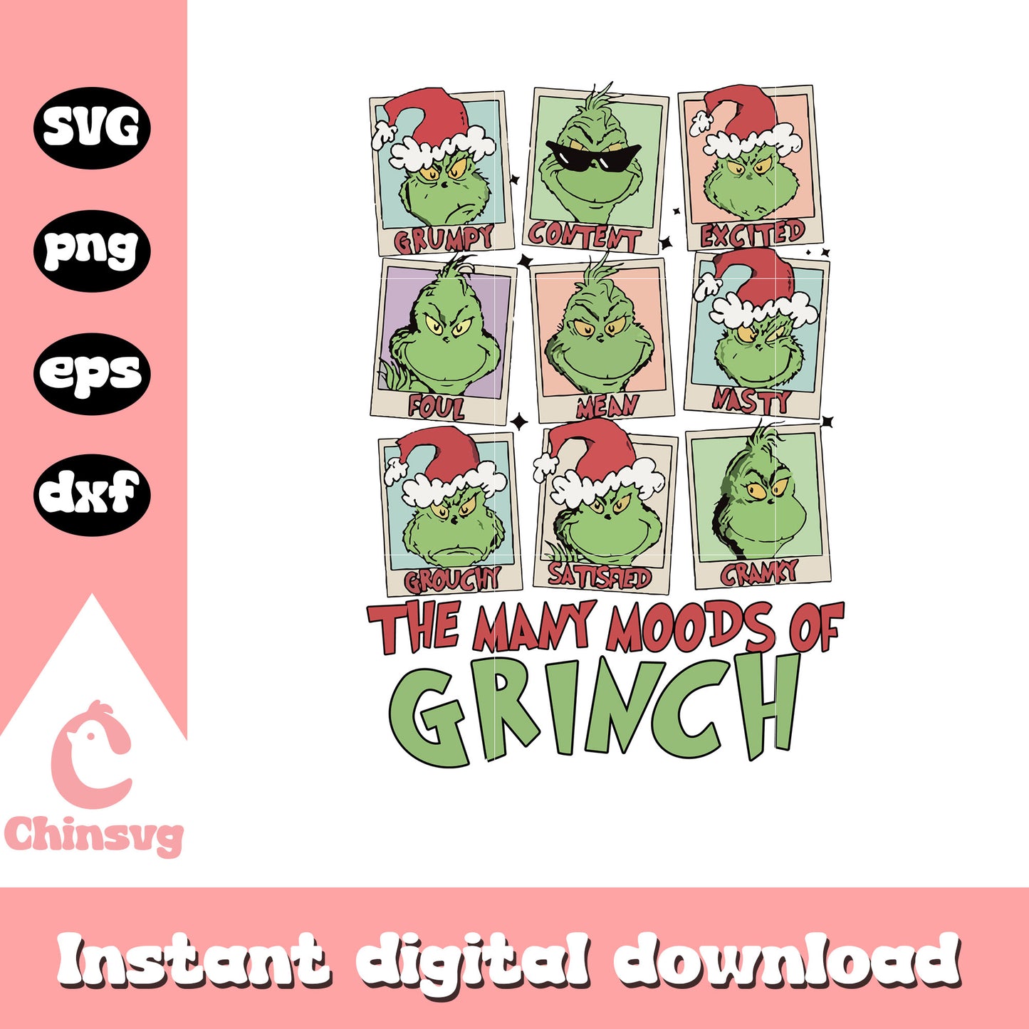 The many moods of grinch svg, grinch merry christmas svg