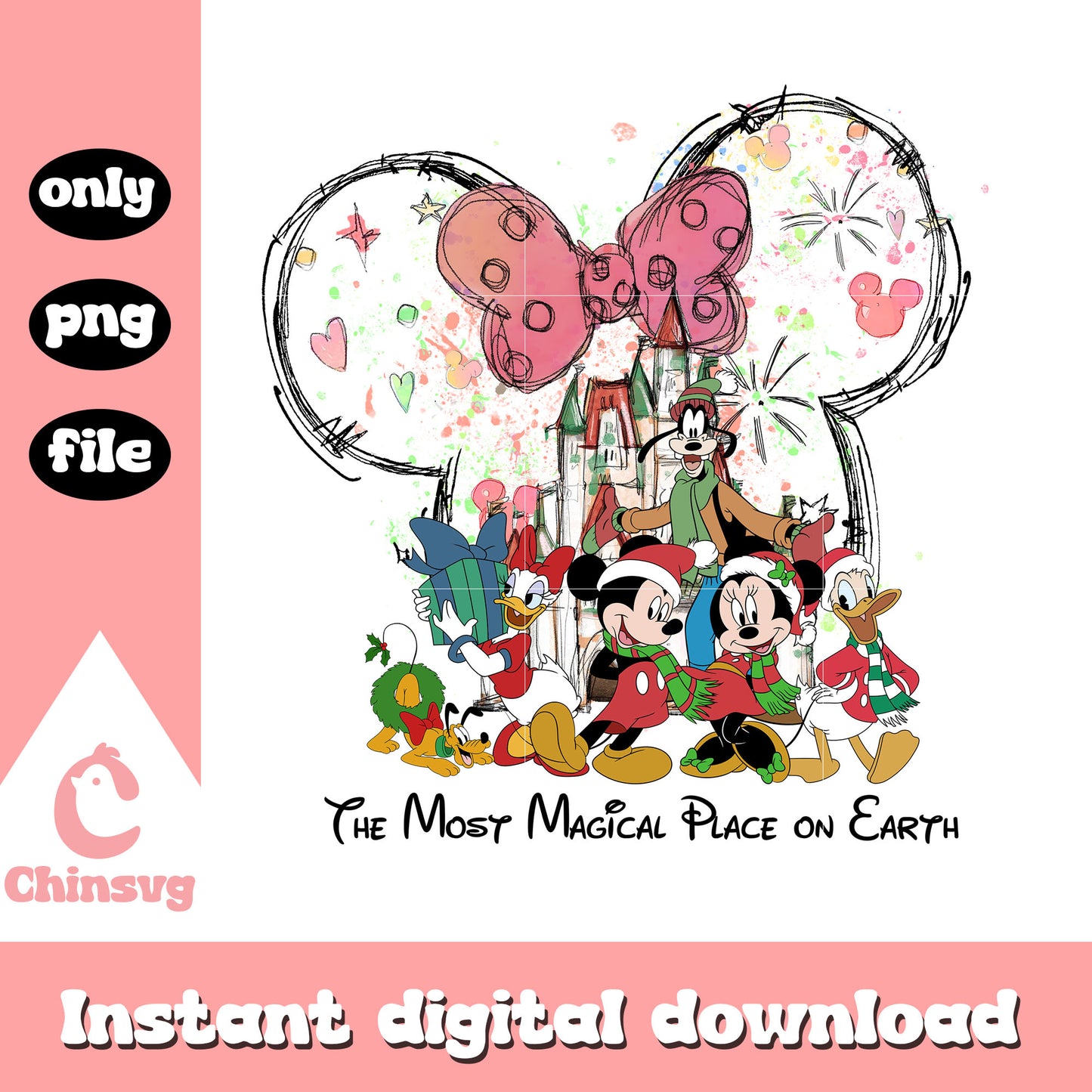 The most magical place on earth christmas png, minnie mouse christmas ears png