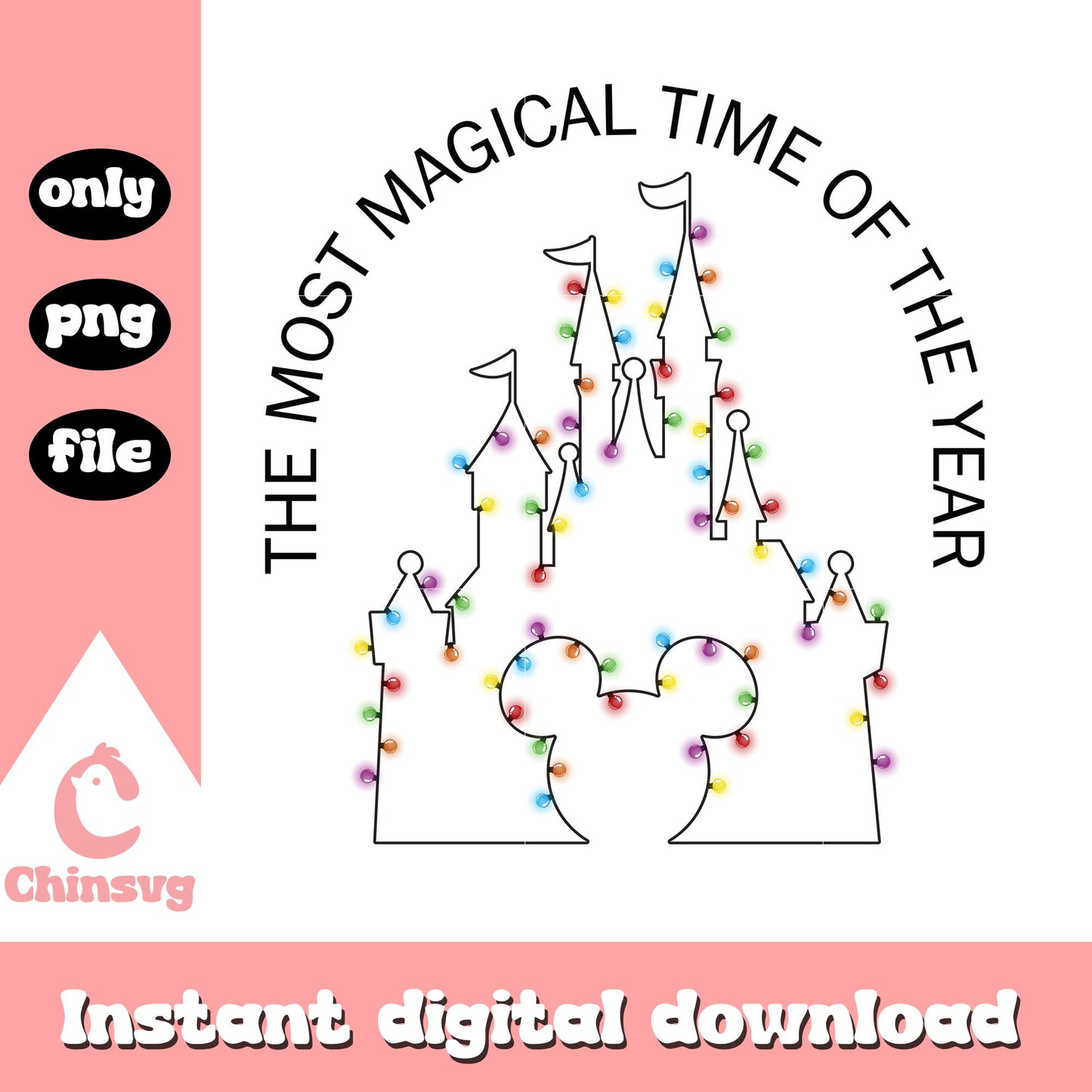 The most magical time of the year christmas png, mickey head castle png