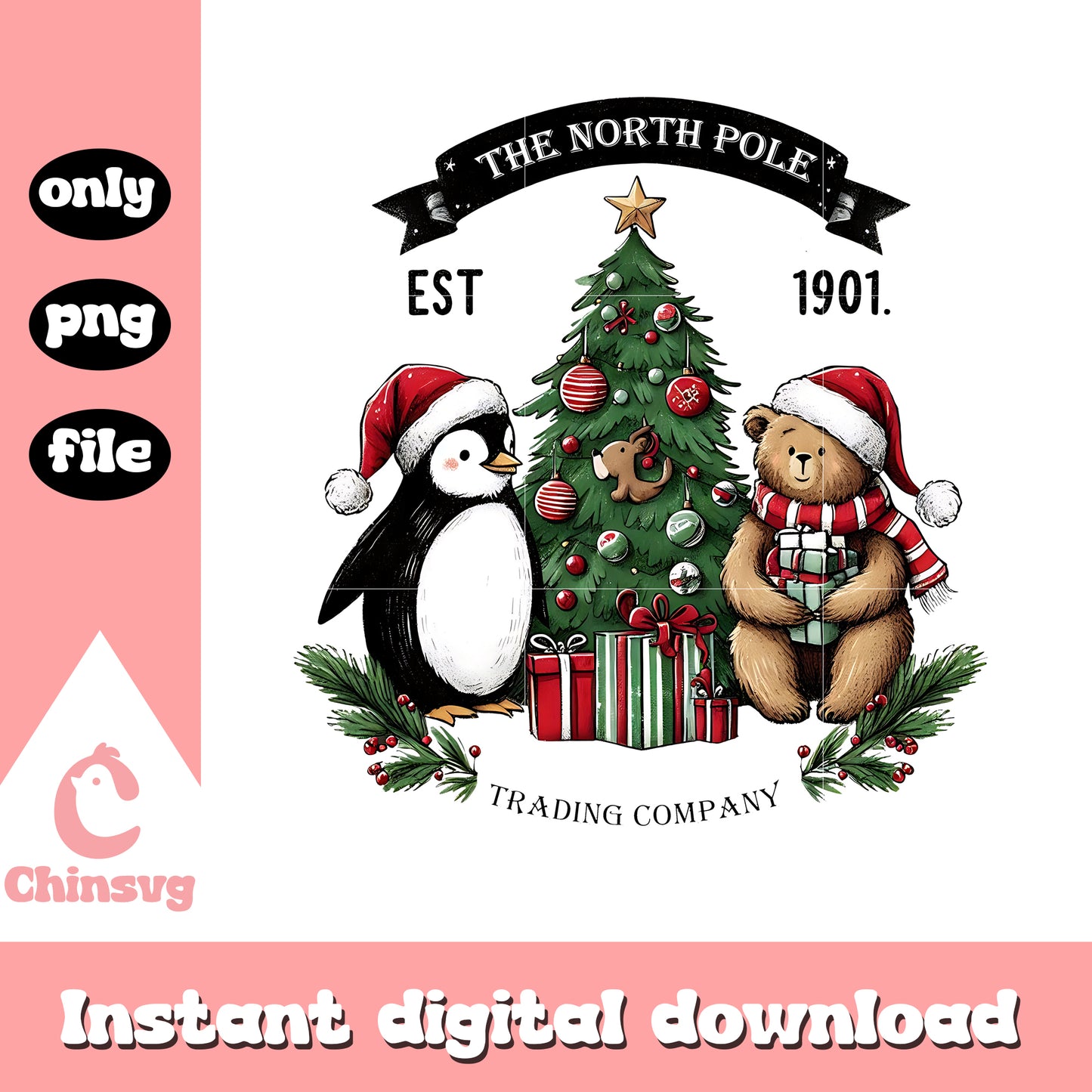The north pole est 1901 christmas png, christmas tree clipart png