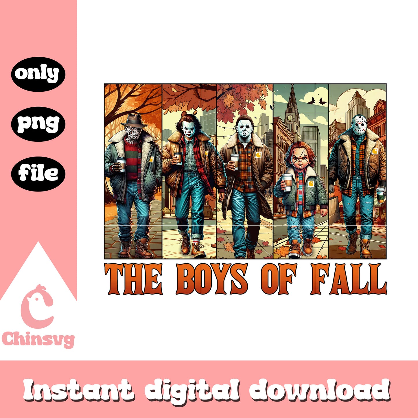 The boys of fall horror movies clipart png, spooky characters png