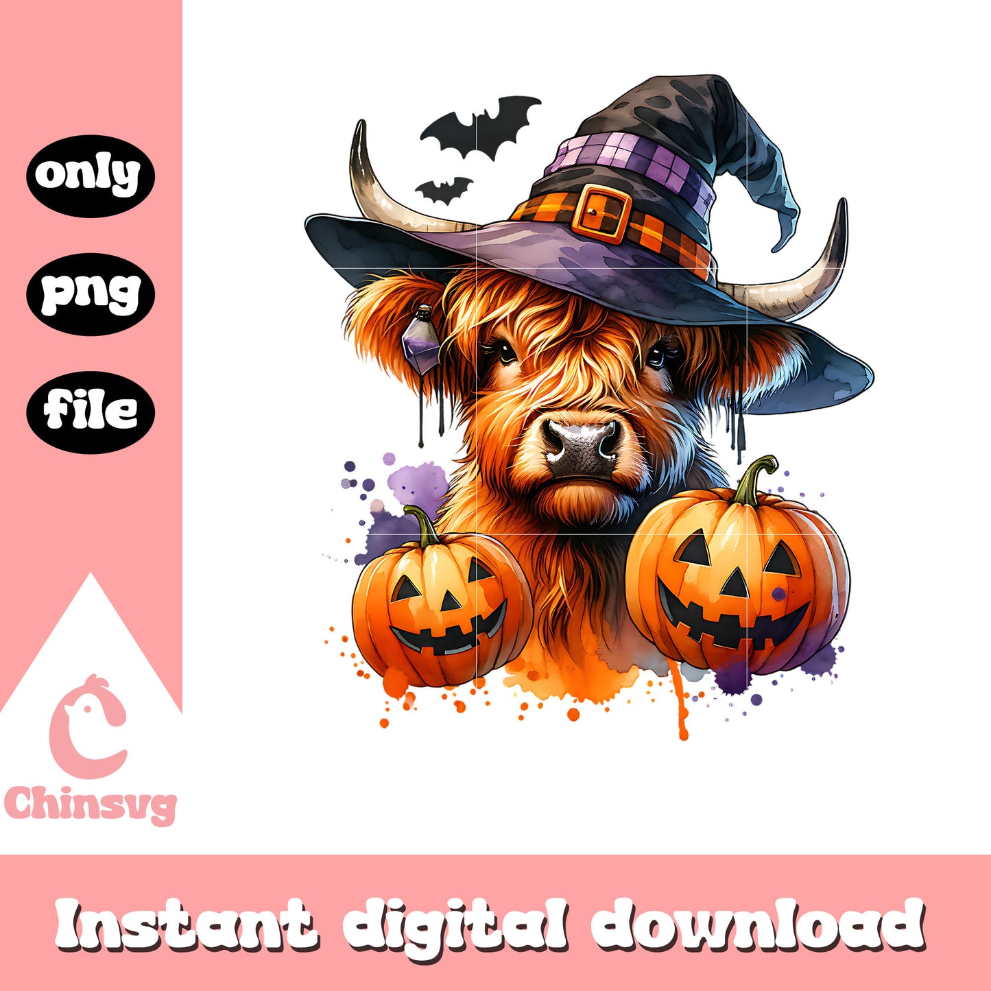 The cow and witch hat design png, highland cow png