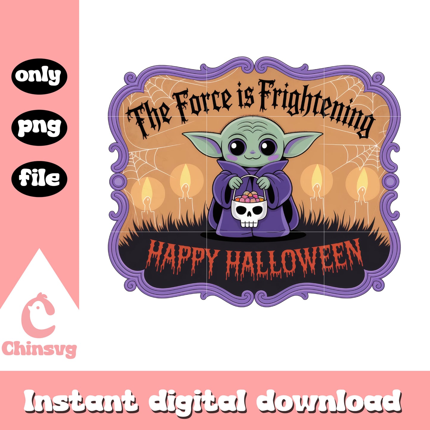 The force is frightening yoda halloween png, baby yoda png