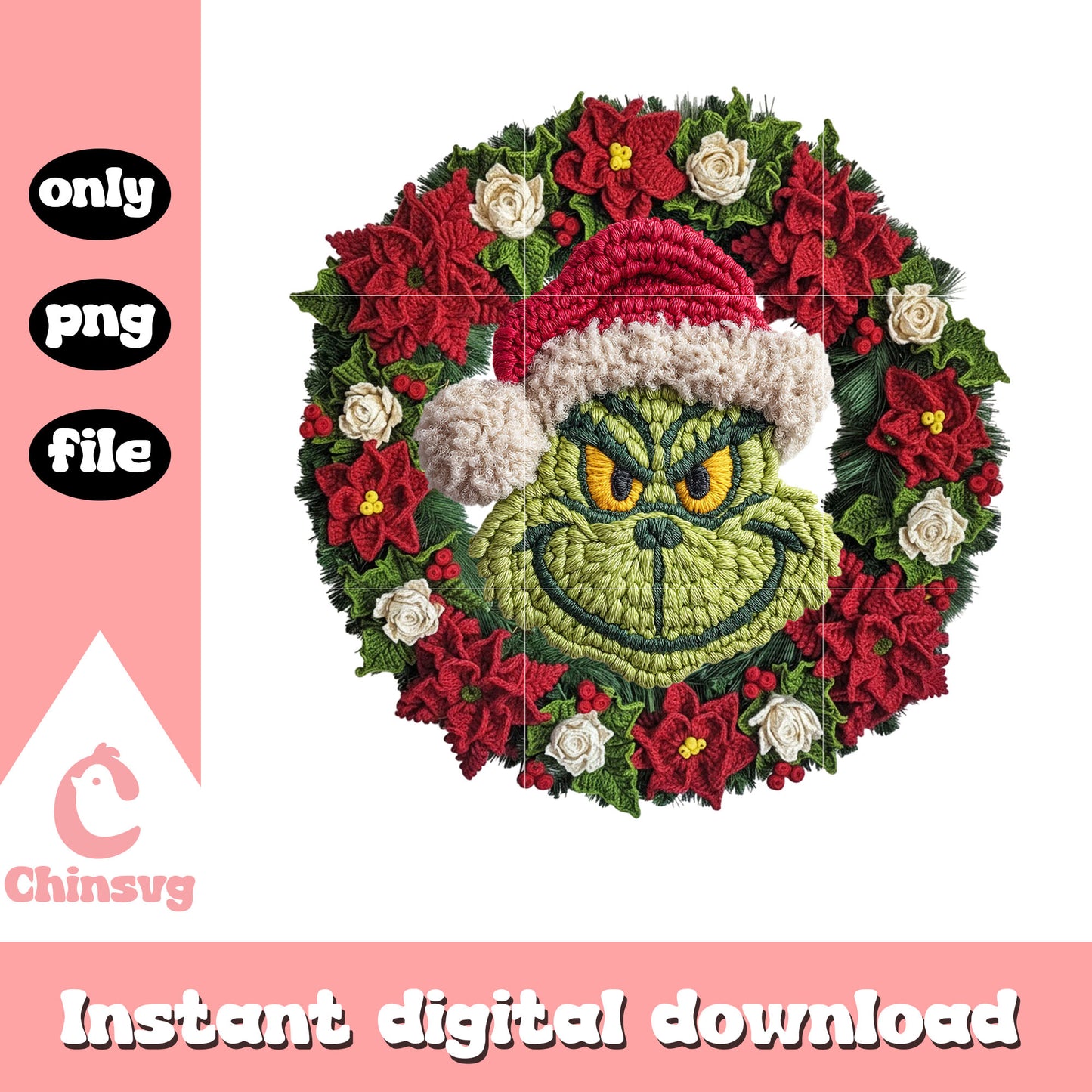 The grinch christmas wreath crochet png, christmas wreath png