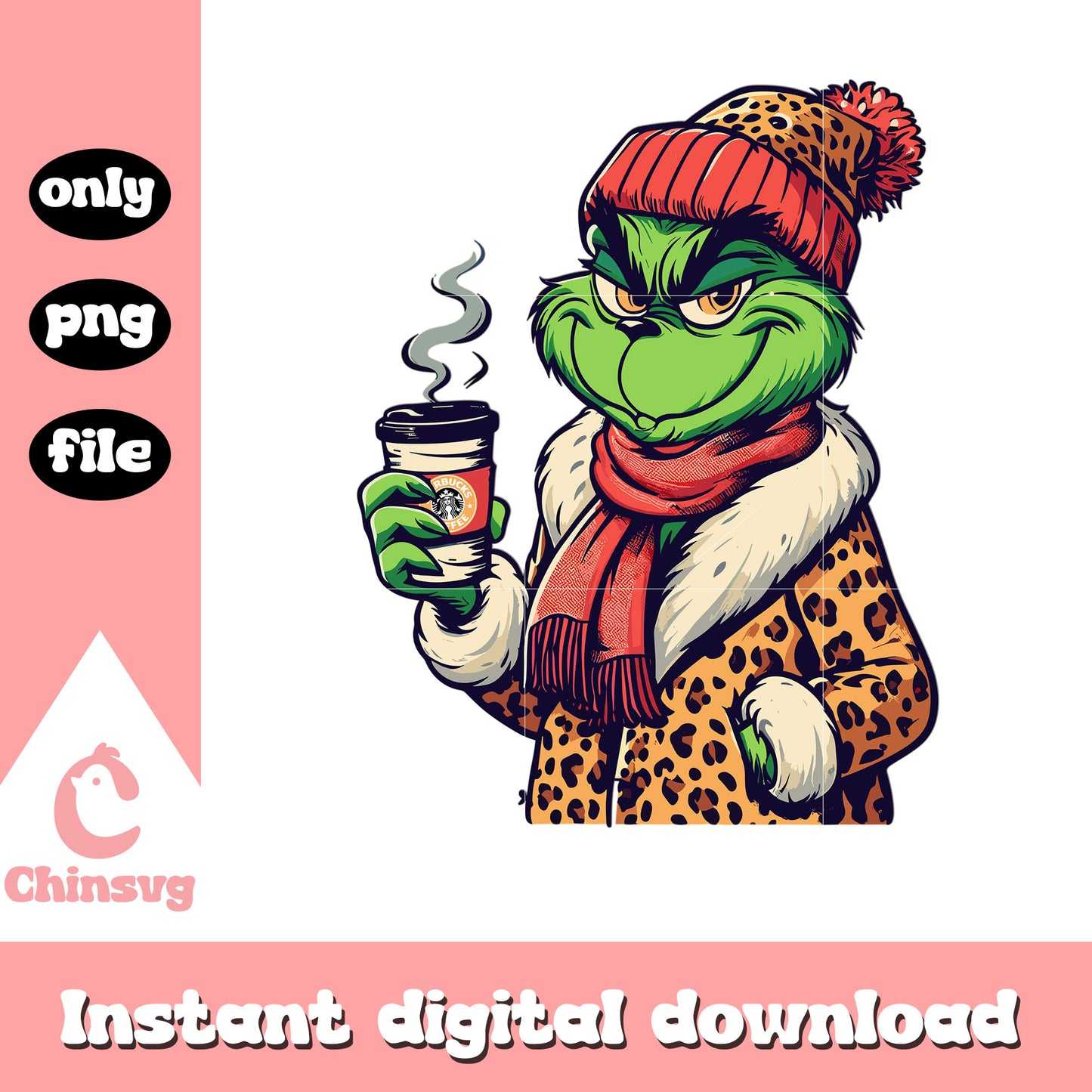 The grinch fur coat leopard pattern png, grinch png