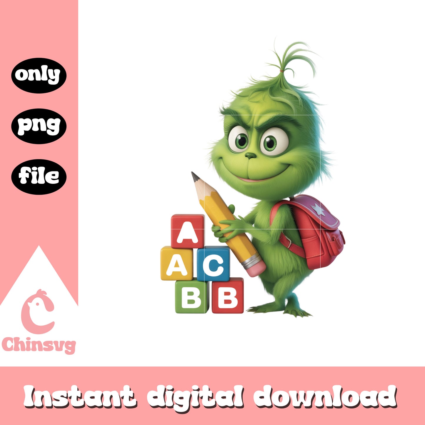 The grinch go to school design png, baby grinch clothes png