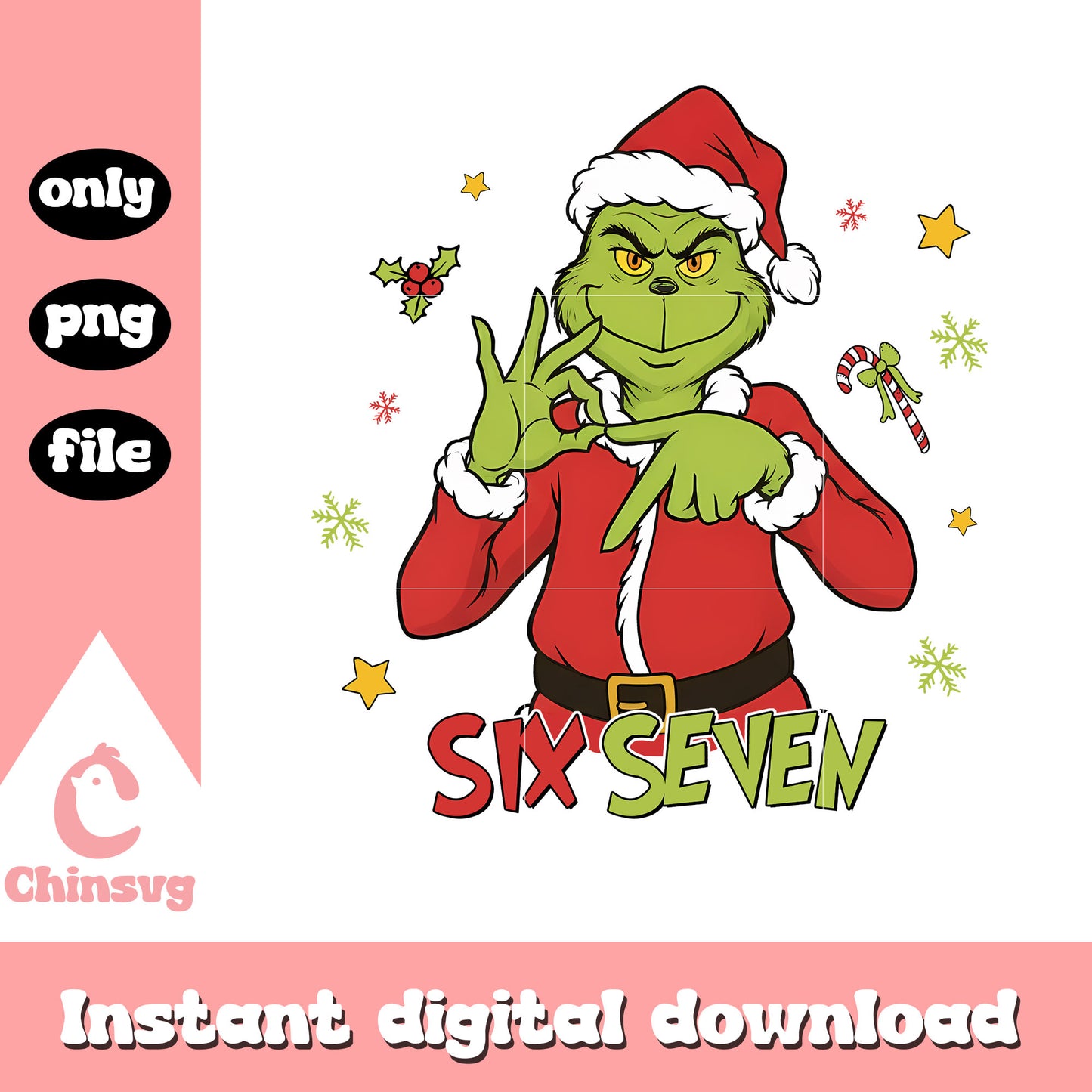 The grinch hand six seven christmas png, grinch santa png