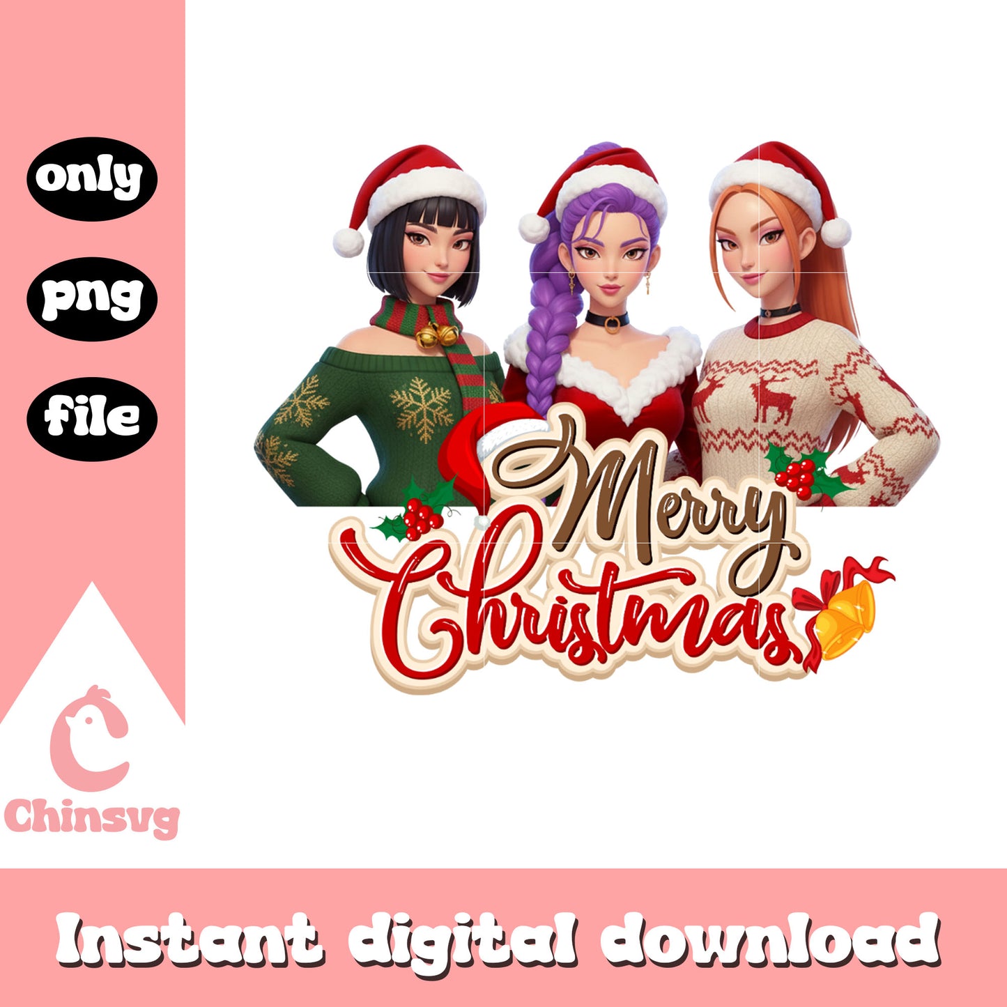 The huntrix band merry christmas png, huntrix kpop demon hunters png