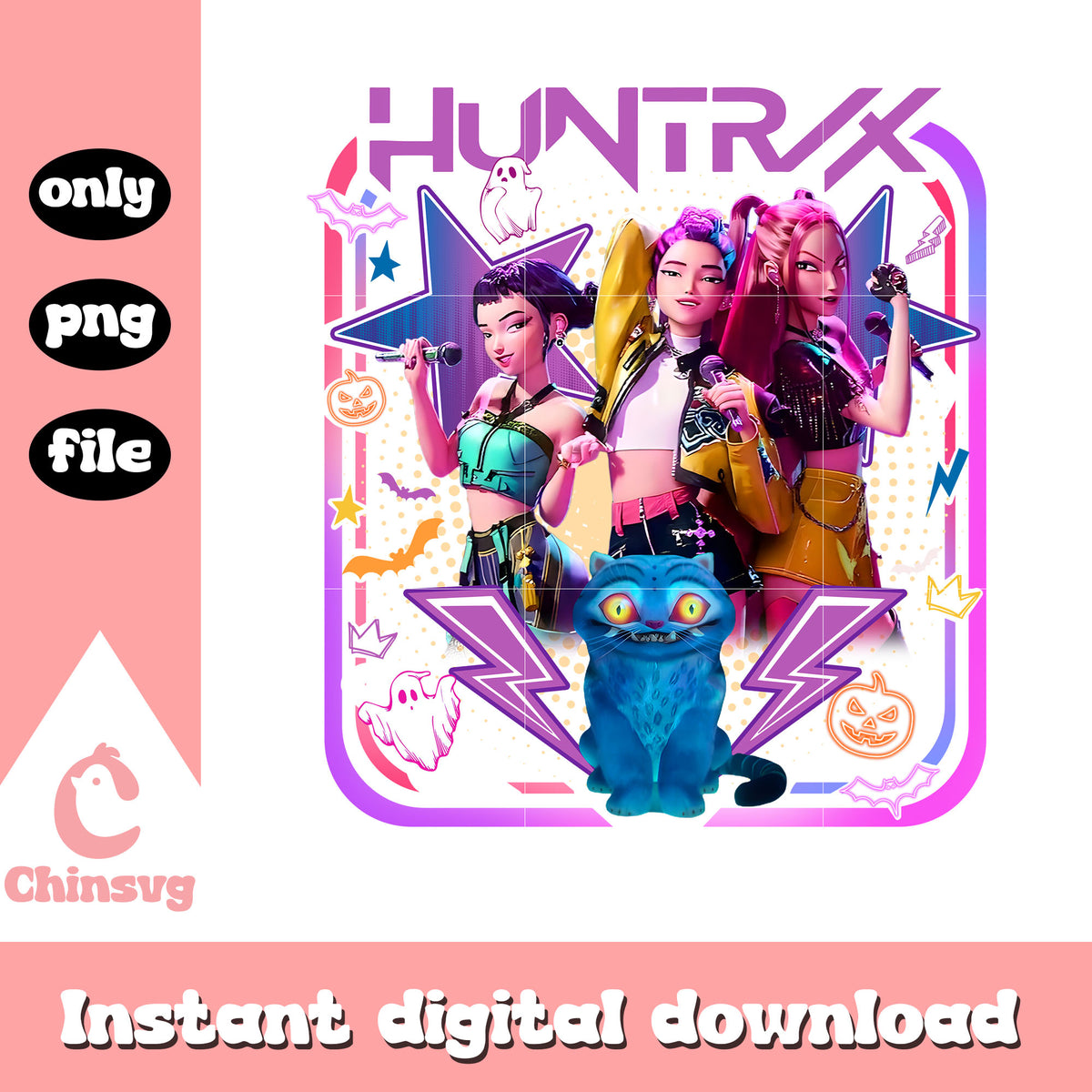 The huntrix halloween day design png, kpop demon hunters huntrix png