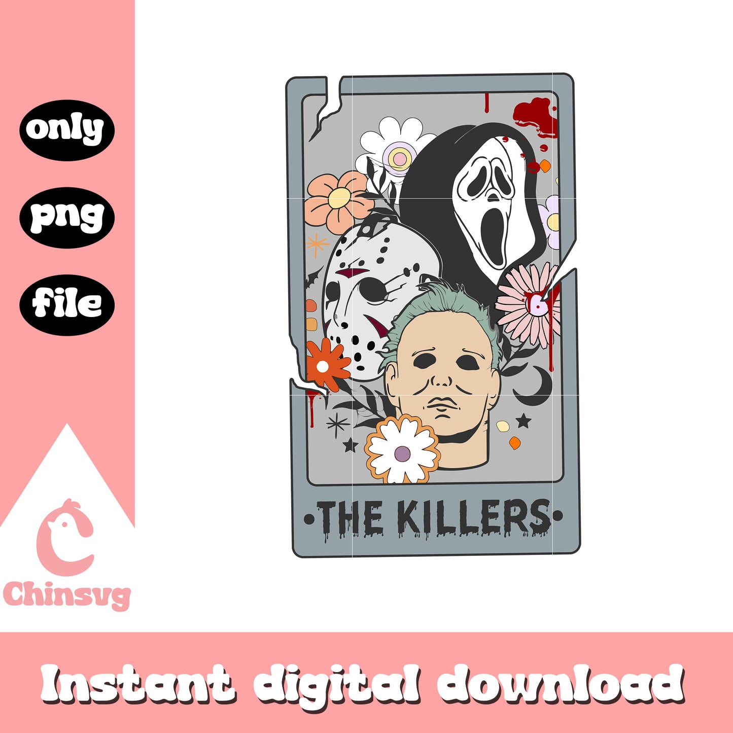 The killers horror retro floral tarot card png, horror card png