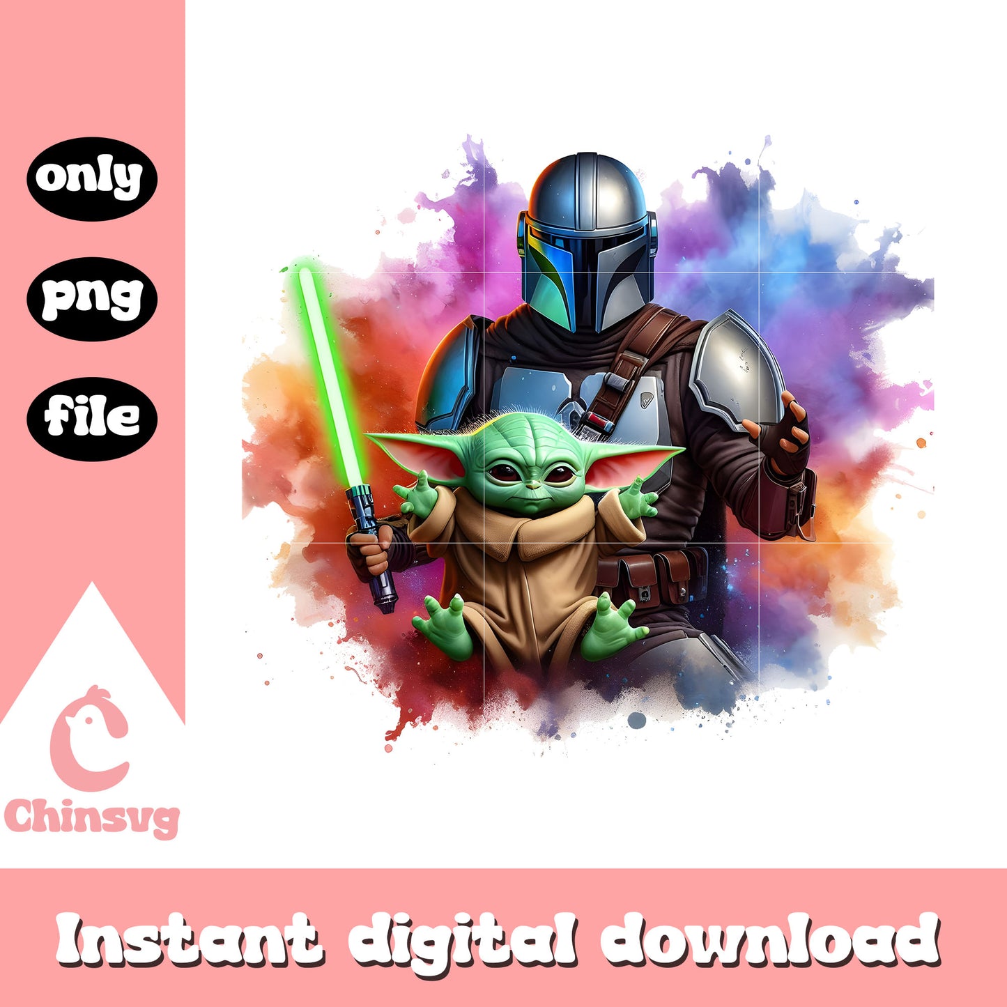 The mandalorian and yoda galaxy clipart png, baby yoda png