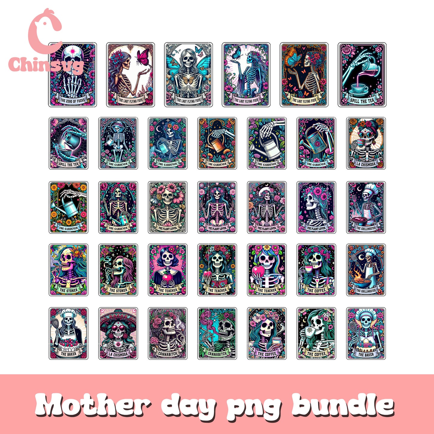 The mom horror tarot card design bundle png, horror mom png