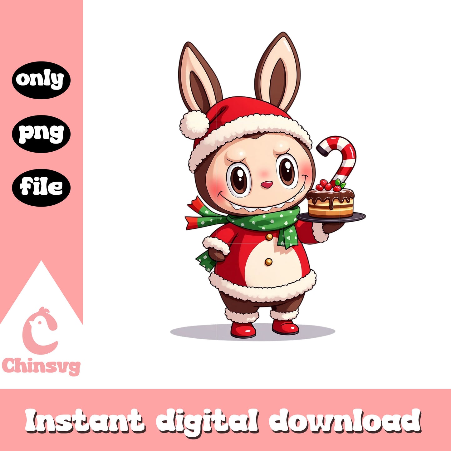 The monster labubu with candy cane png, christmas candy png