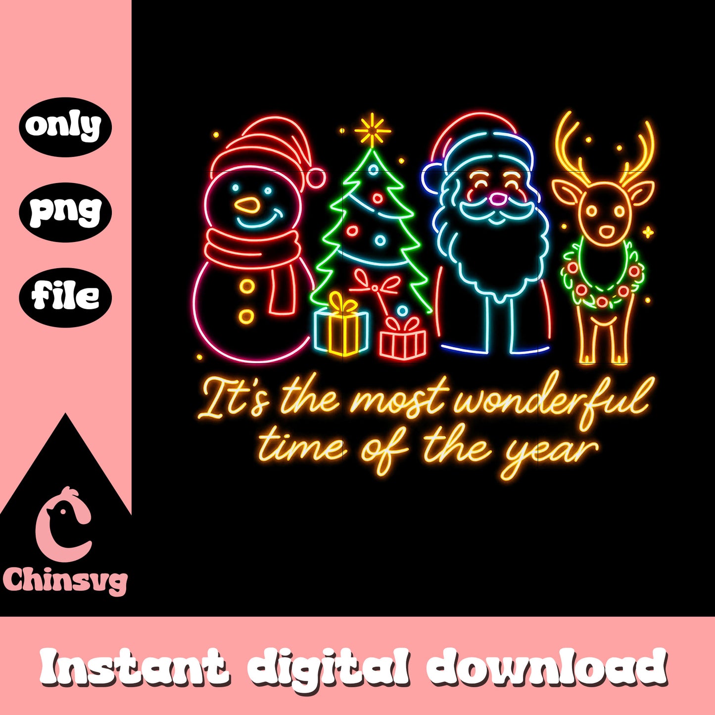 The most wonderful time quote neon png, christmas quotes png