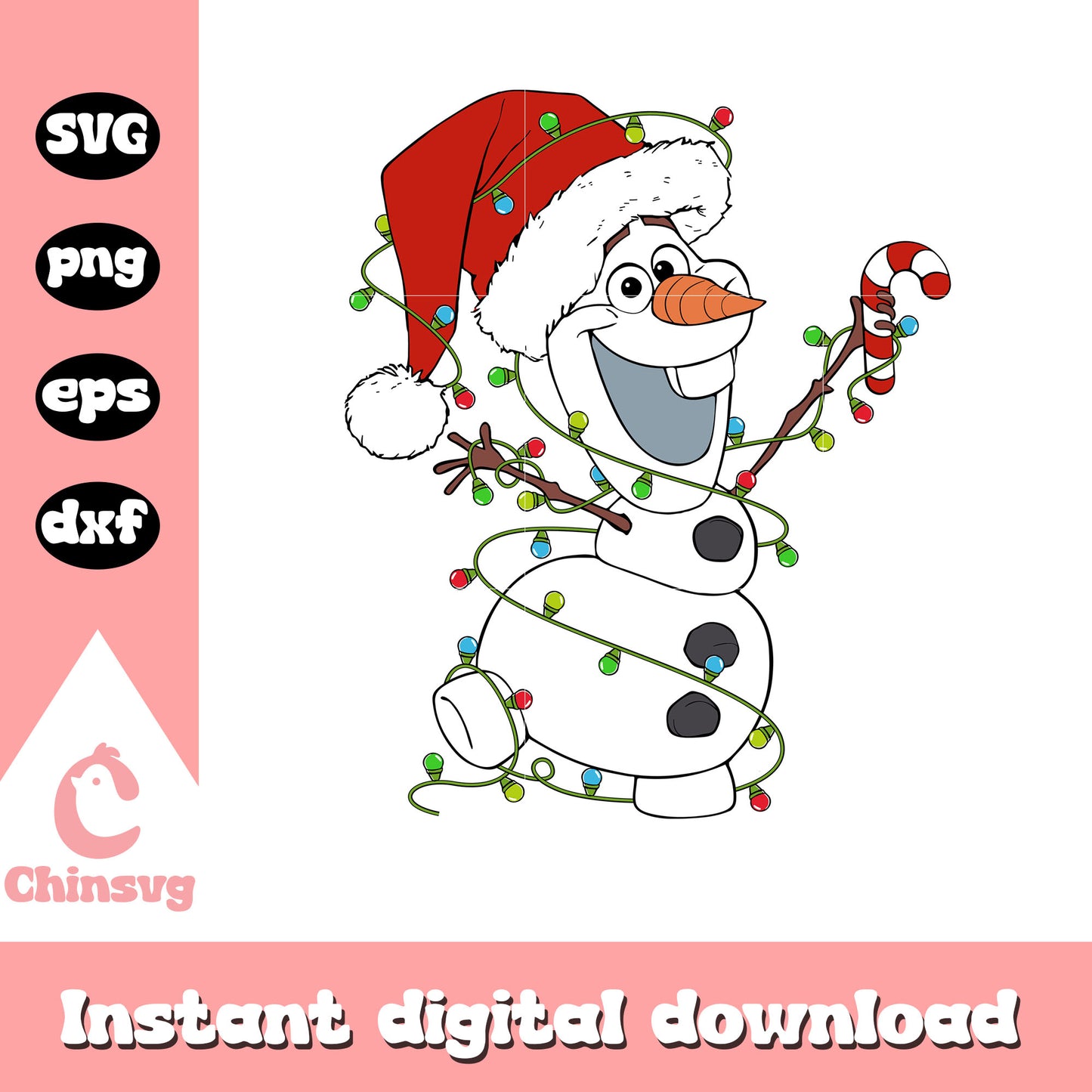 The olaf santa hat christmas lights svg, olaf frozen svg