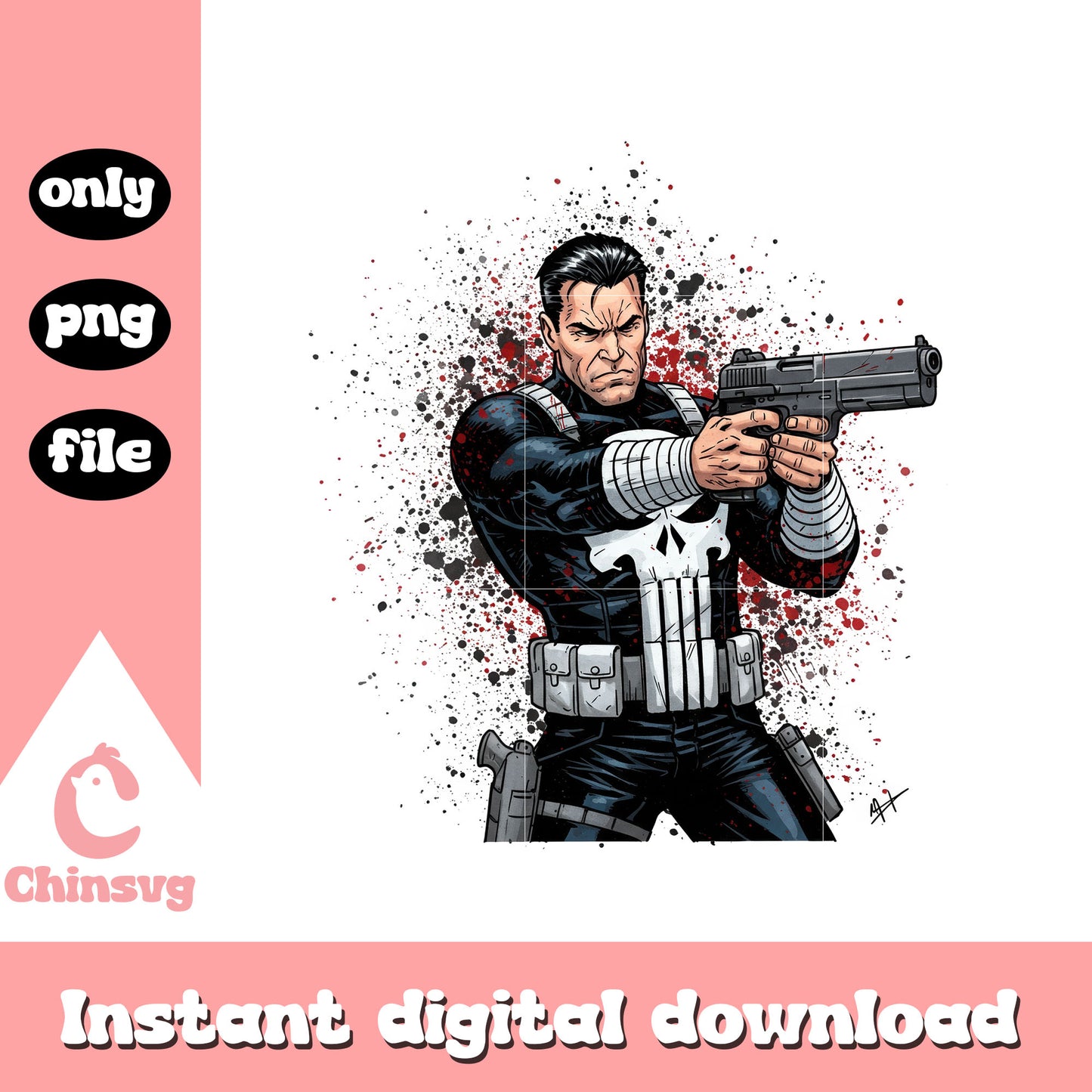 The punisher posing splatter effect design png, the punisher png
