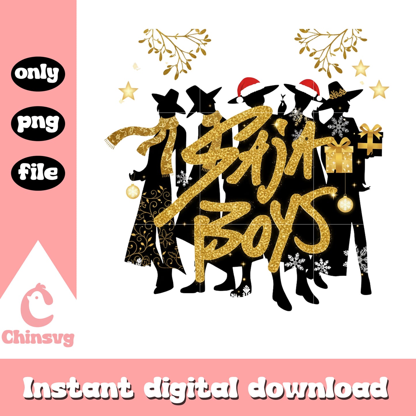 The saja boys members christmas hat design png, saja boys band png