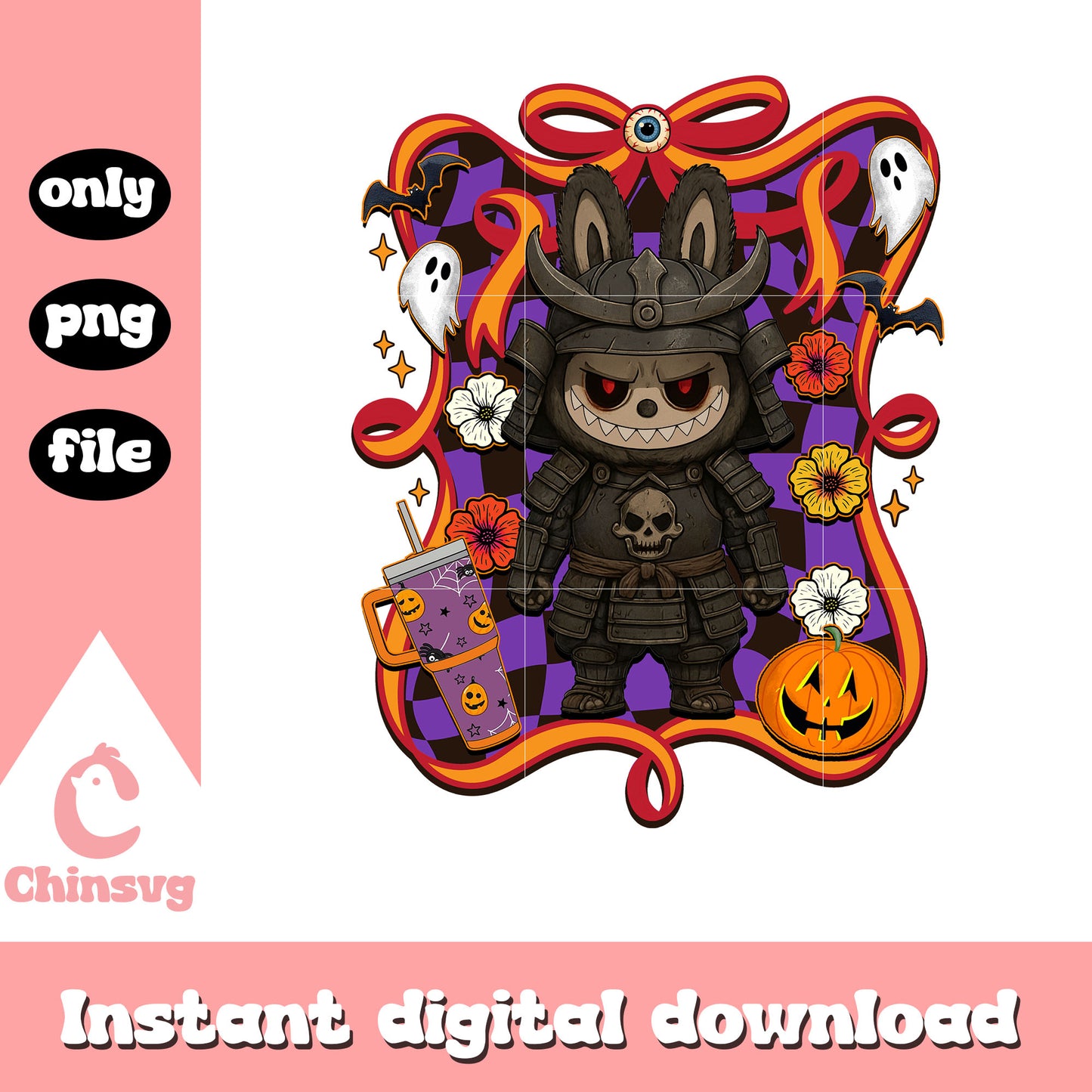 The samurai halloween labubu bow png, halloween holiday png