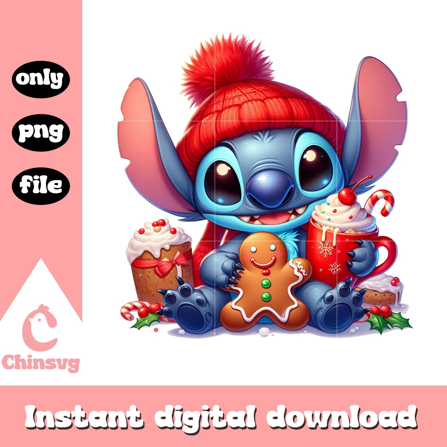 The stitch and christmas food png, stitch character png