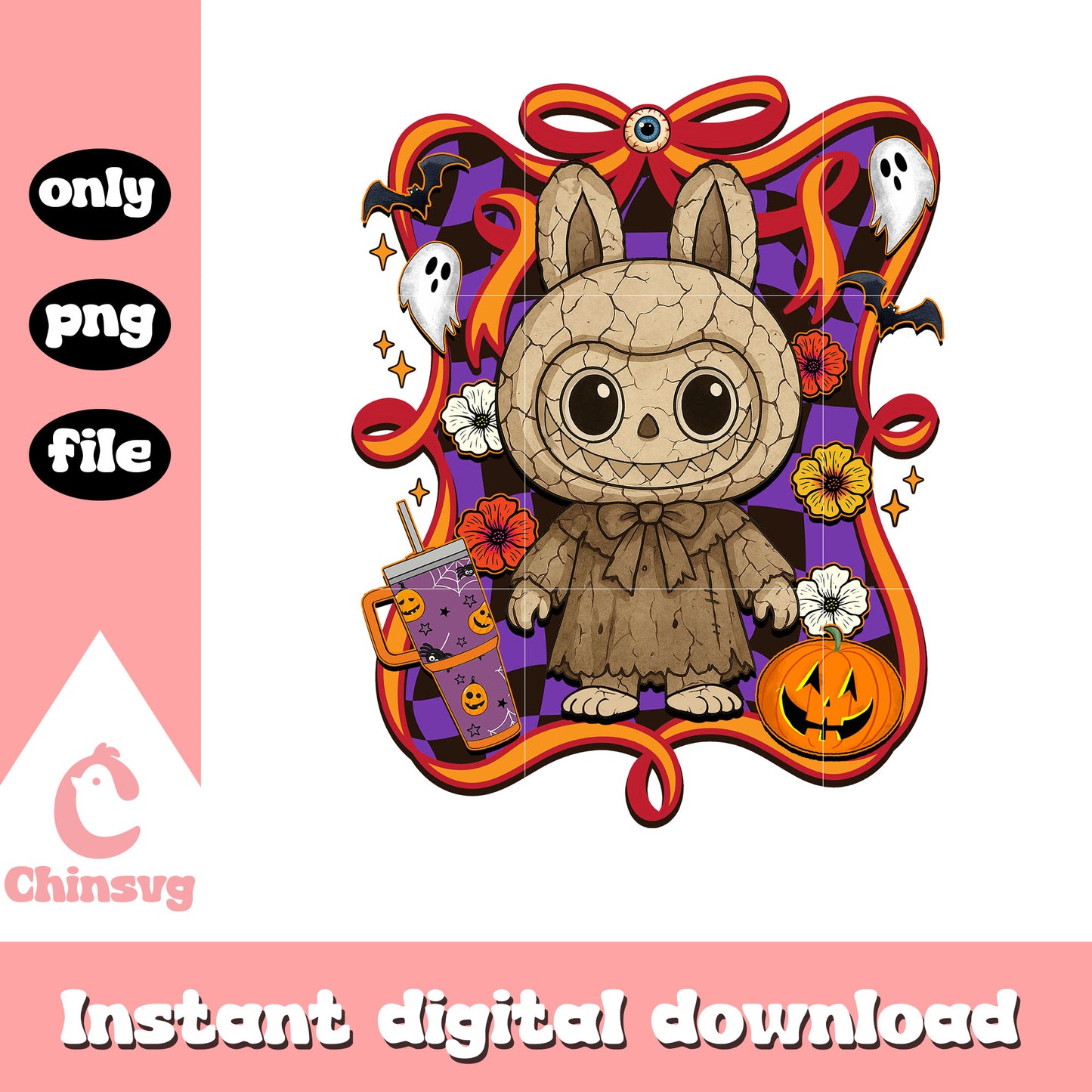 The stone doll halloween labubu bow png, halloween design png