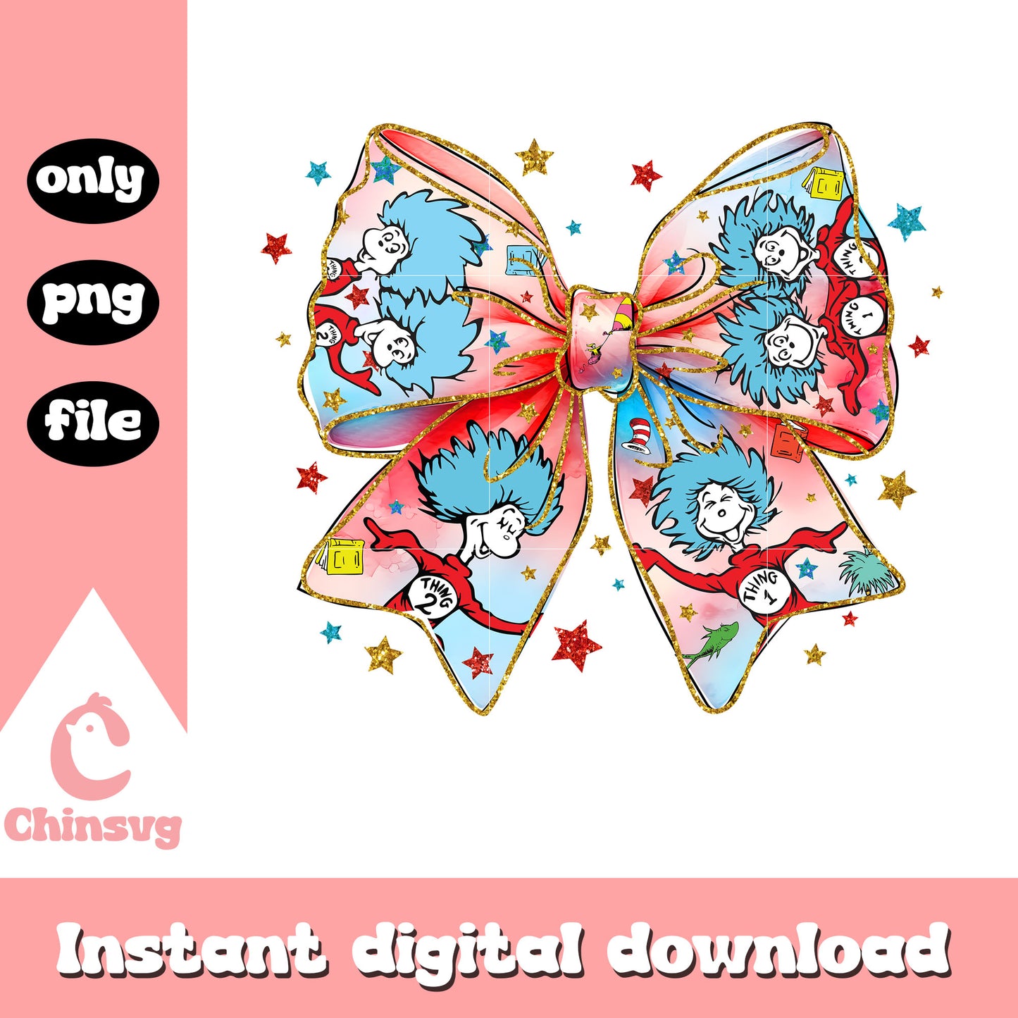 Thing character bow png, dr seuss cast png, cartoon png