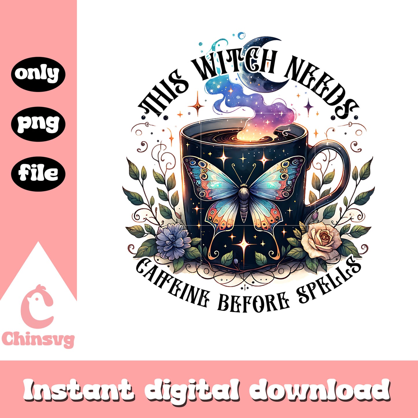 This witch needs caffeine before spells png, coffee cup png