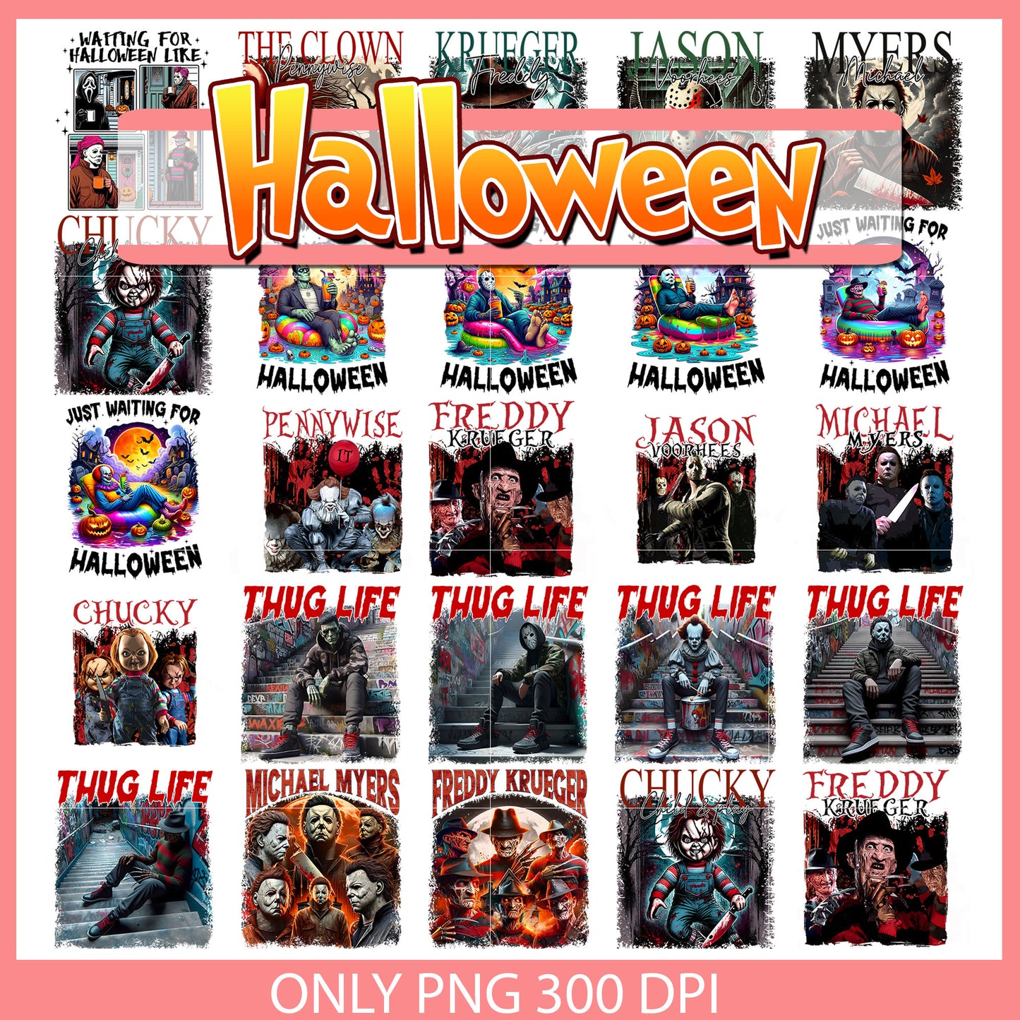 Thug life horror movie halloween bunlde png, horror movie character png
