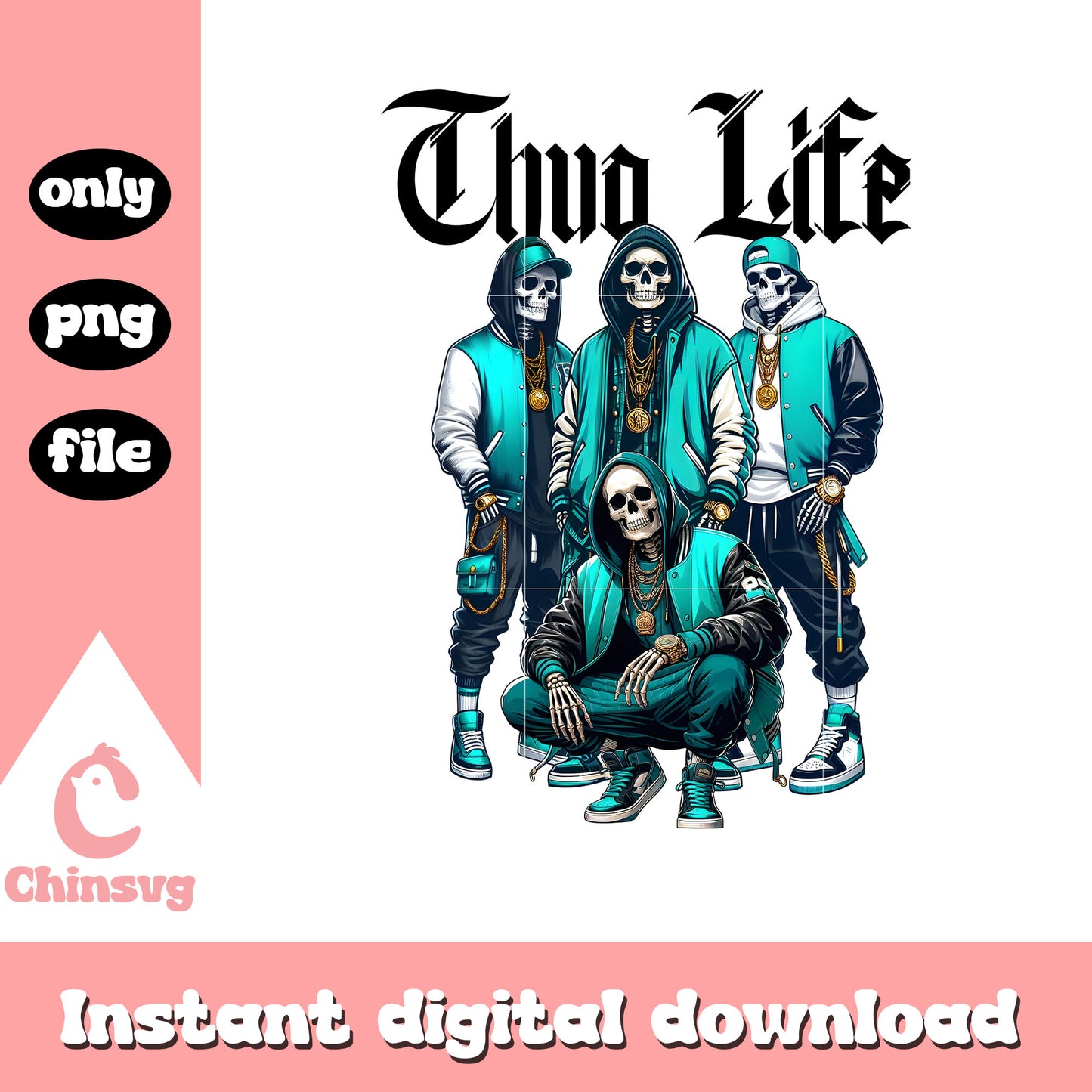 Thug life skeleton gangster design png, thug life png