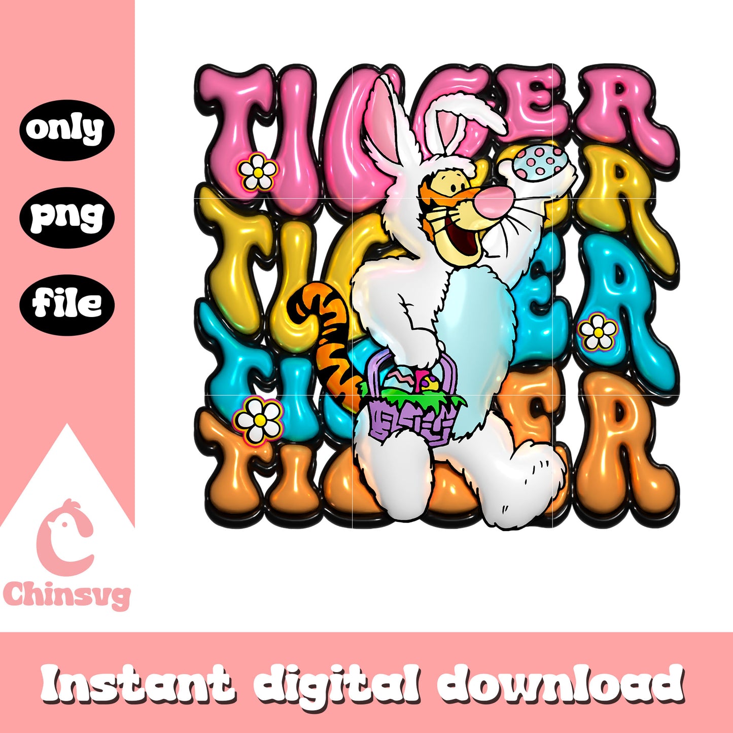 Tiger bunny font design png, easter day png, cartoon png