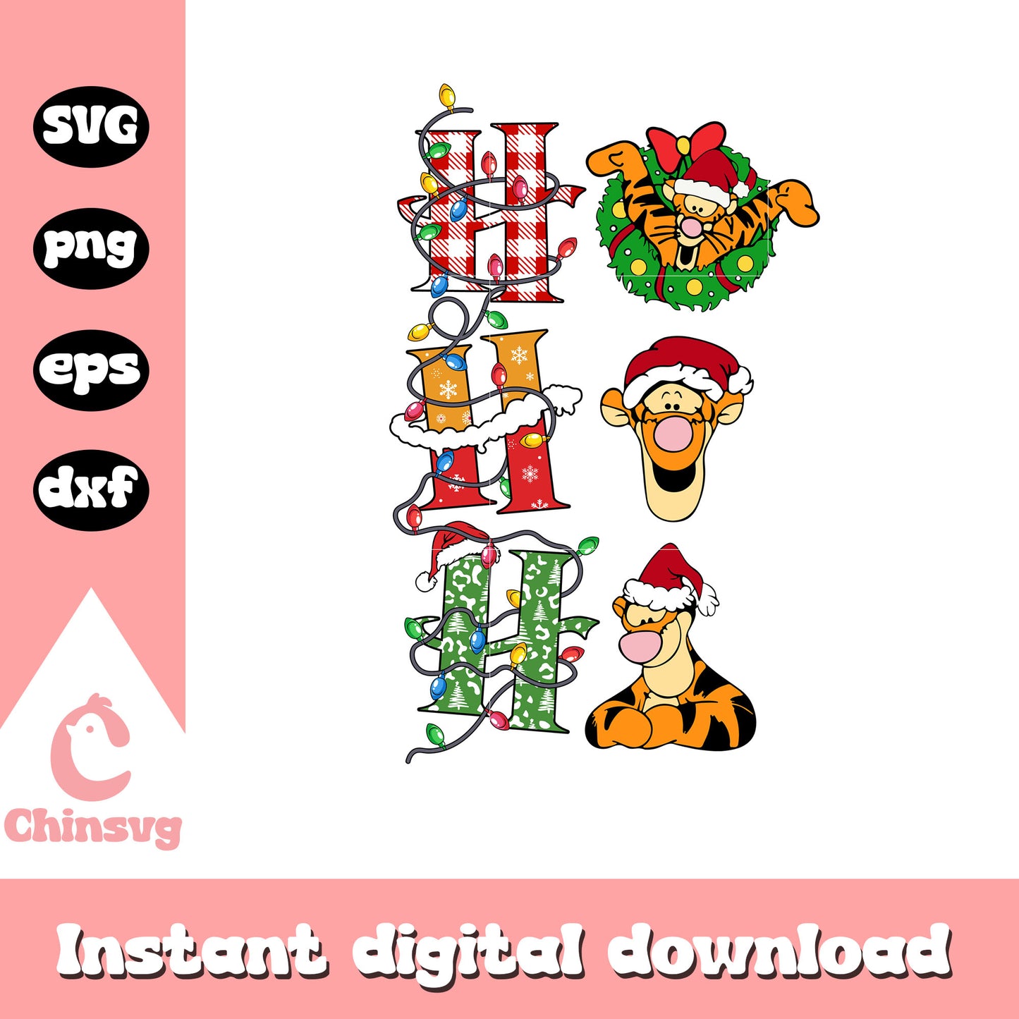 Tiger character hohoho christmas text svg, disney tiger svg