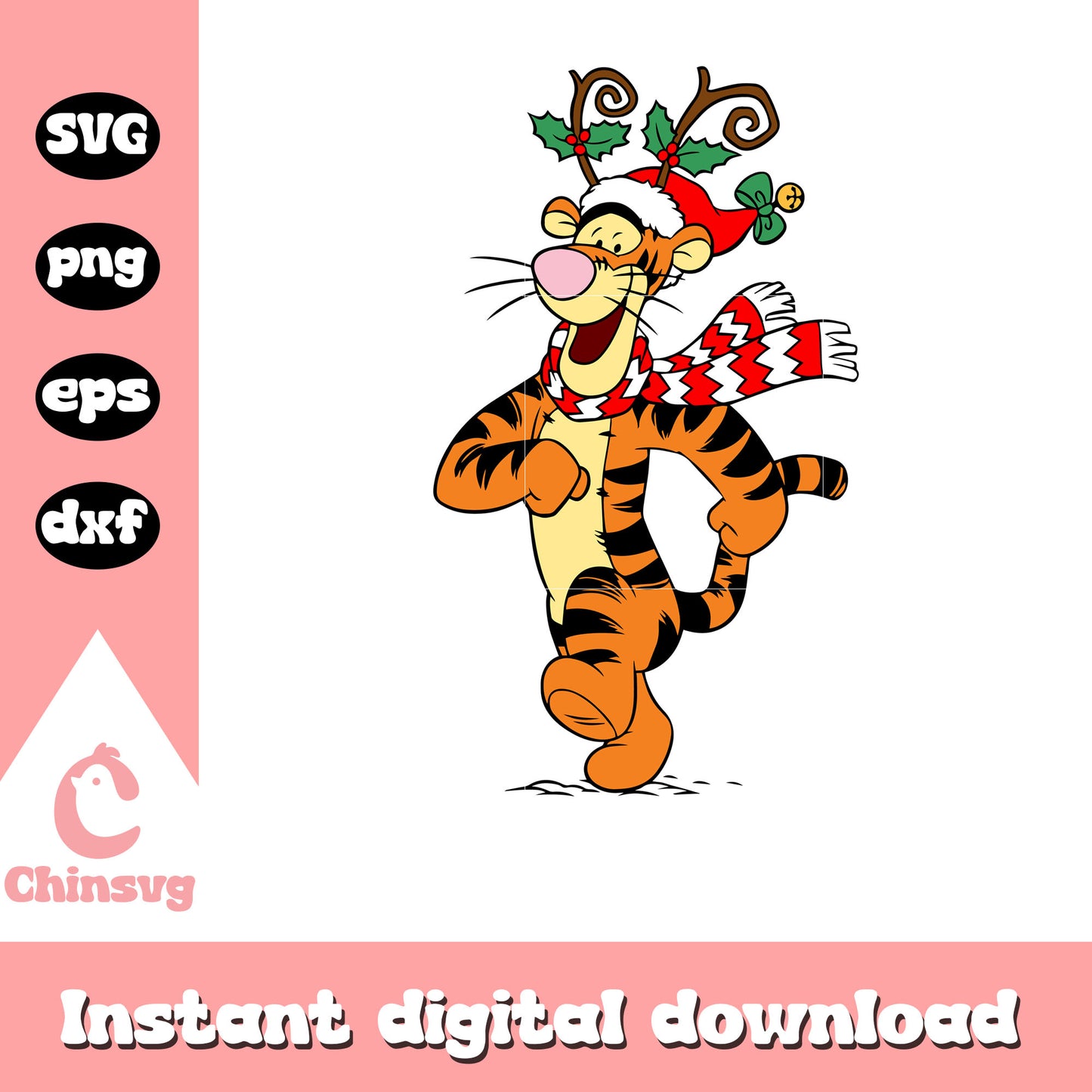 Tigger reindeer christmas design svg, tigger christmas svg