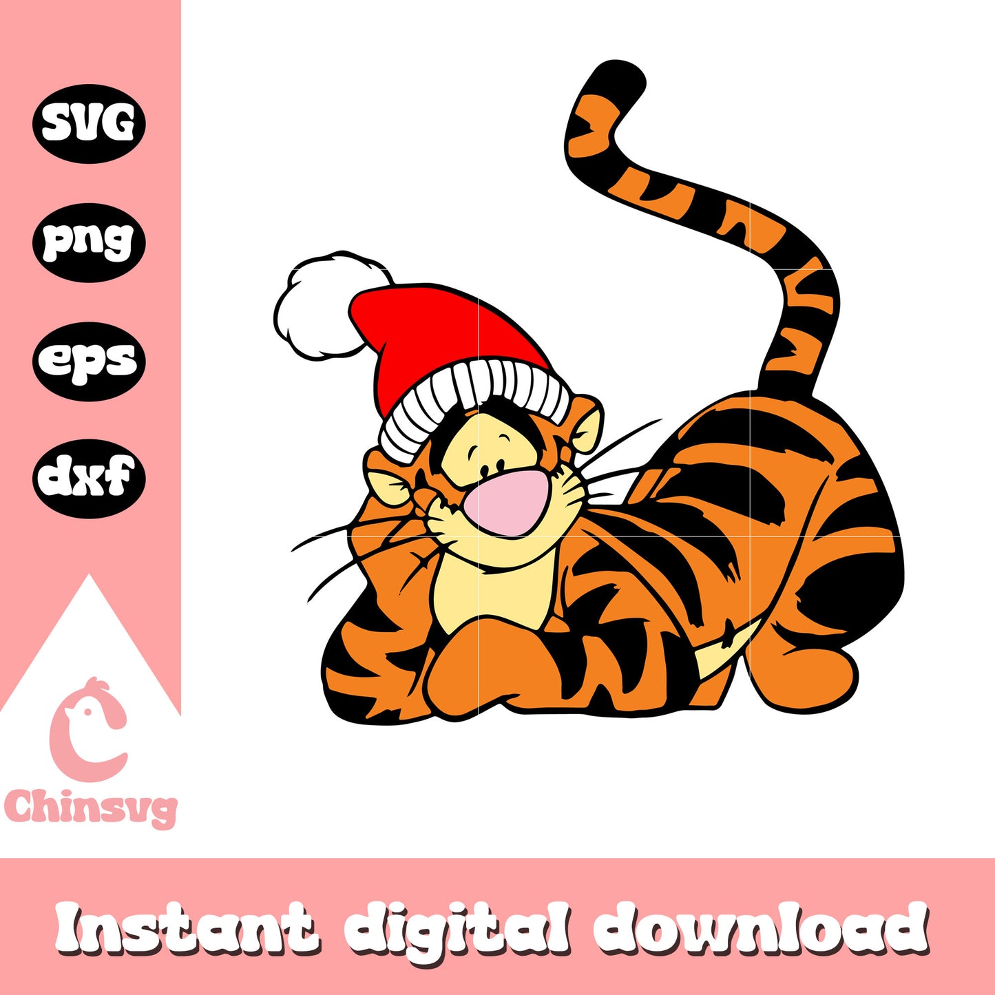 Tigger santa hat christmas design svg, tigger christmas svg