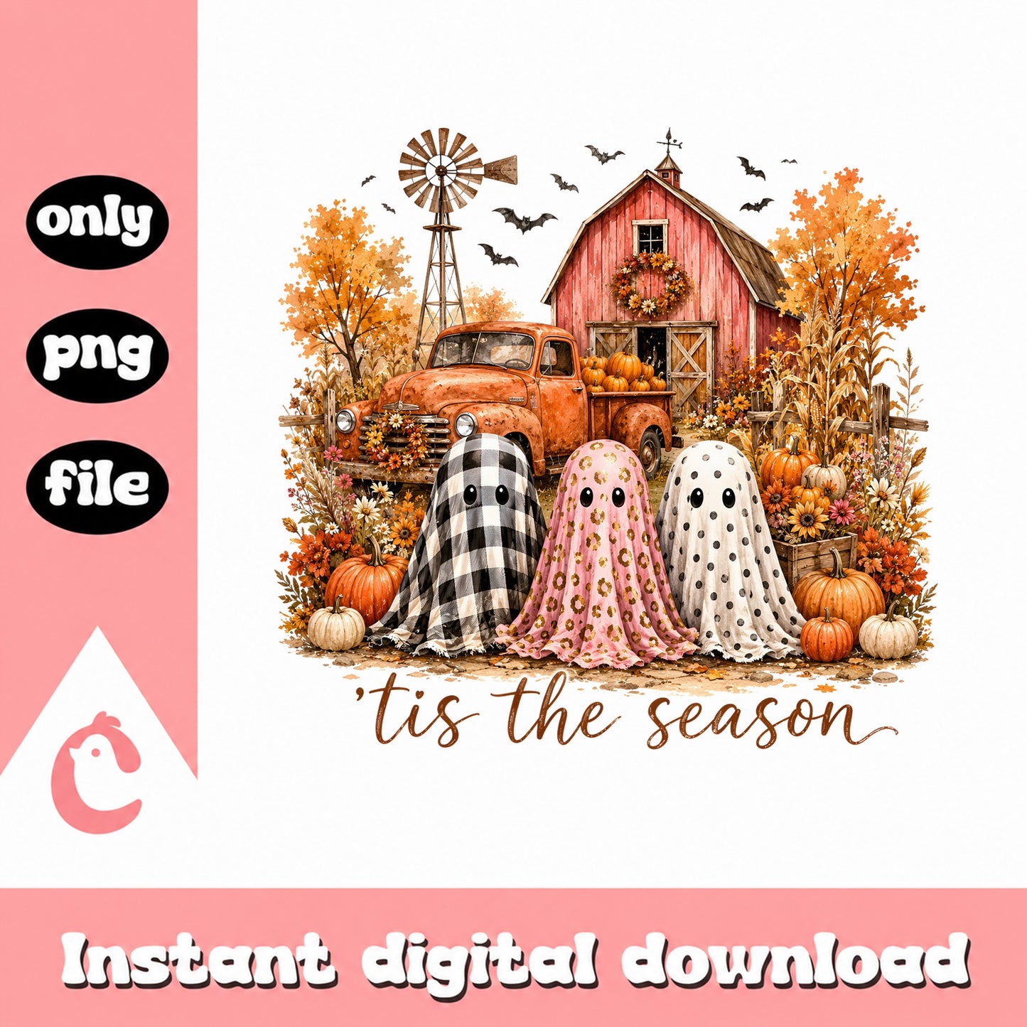 Tis The Season Halloween Ghost Farm PNG, Fall Pumpkin PNG, Halloween PNG