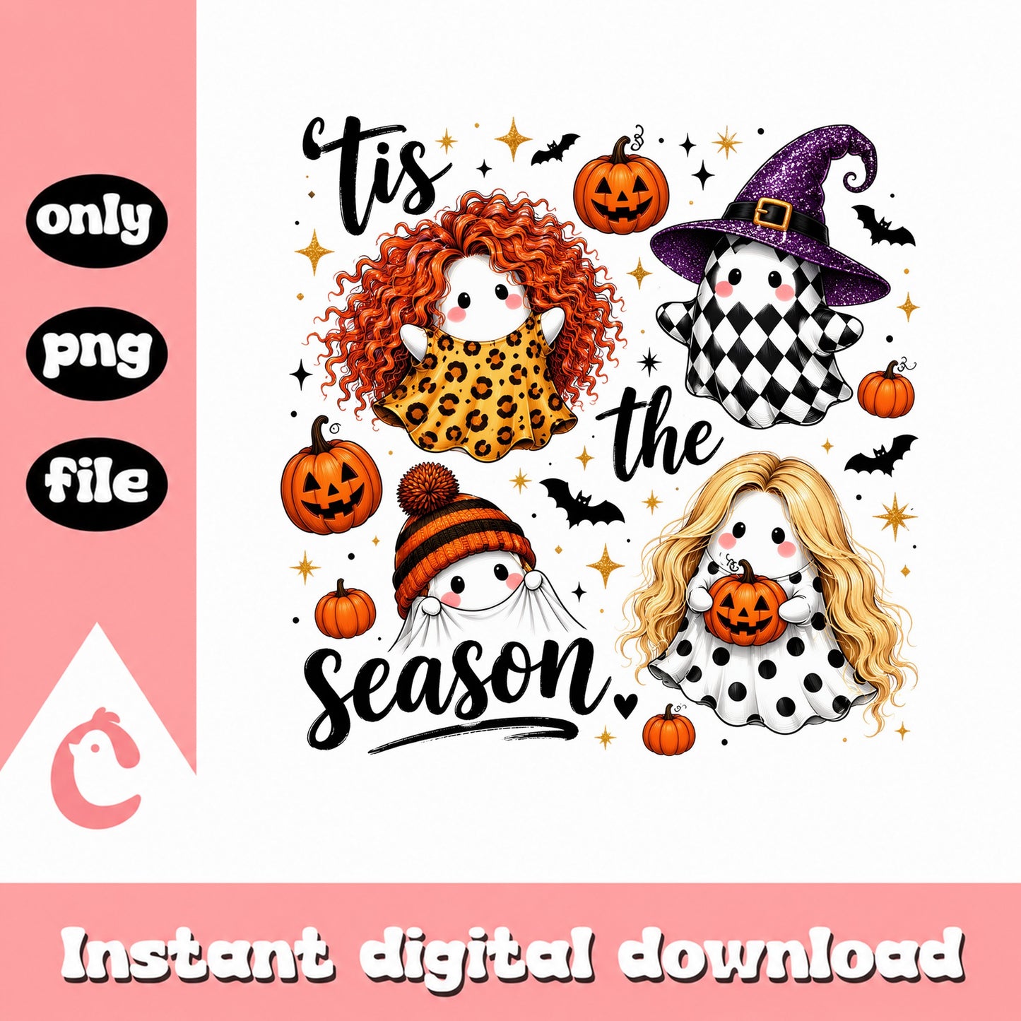 Tis The Season Halloween Ghost PNG, Cute Ghost PNG, Halloween PNG