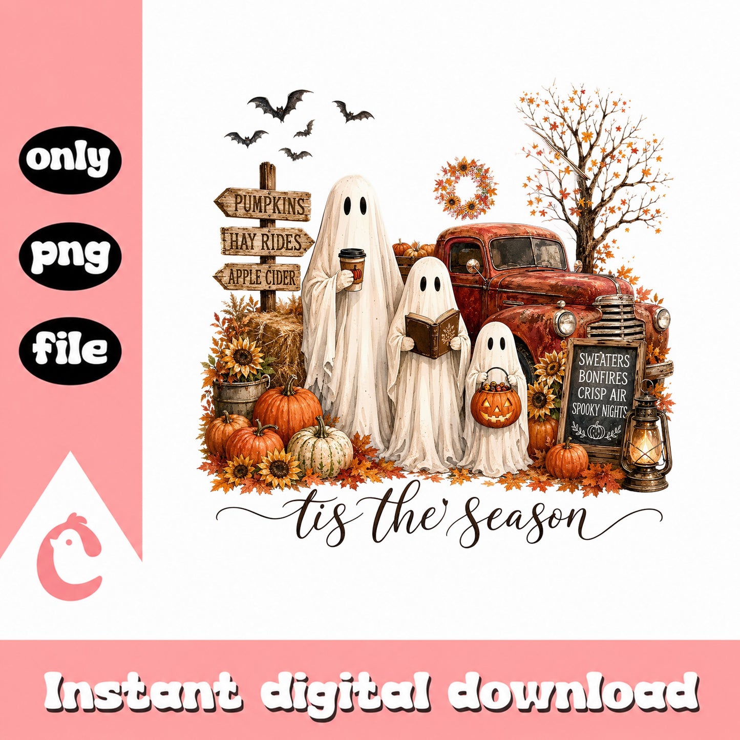 Tis The Season Halloween Ghost PNG, Fall Autumn Pumpkin PNG, Spooky Season PNG