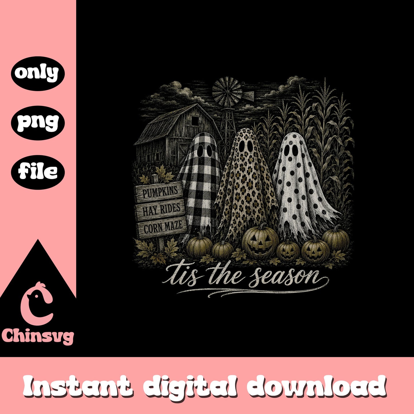 Tis The Season Halloween Ghost PNG, Fall Pumpkin PNG, Halloween PNG
