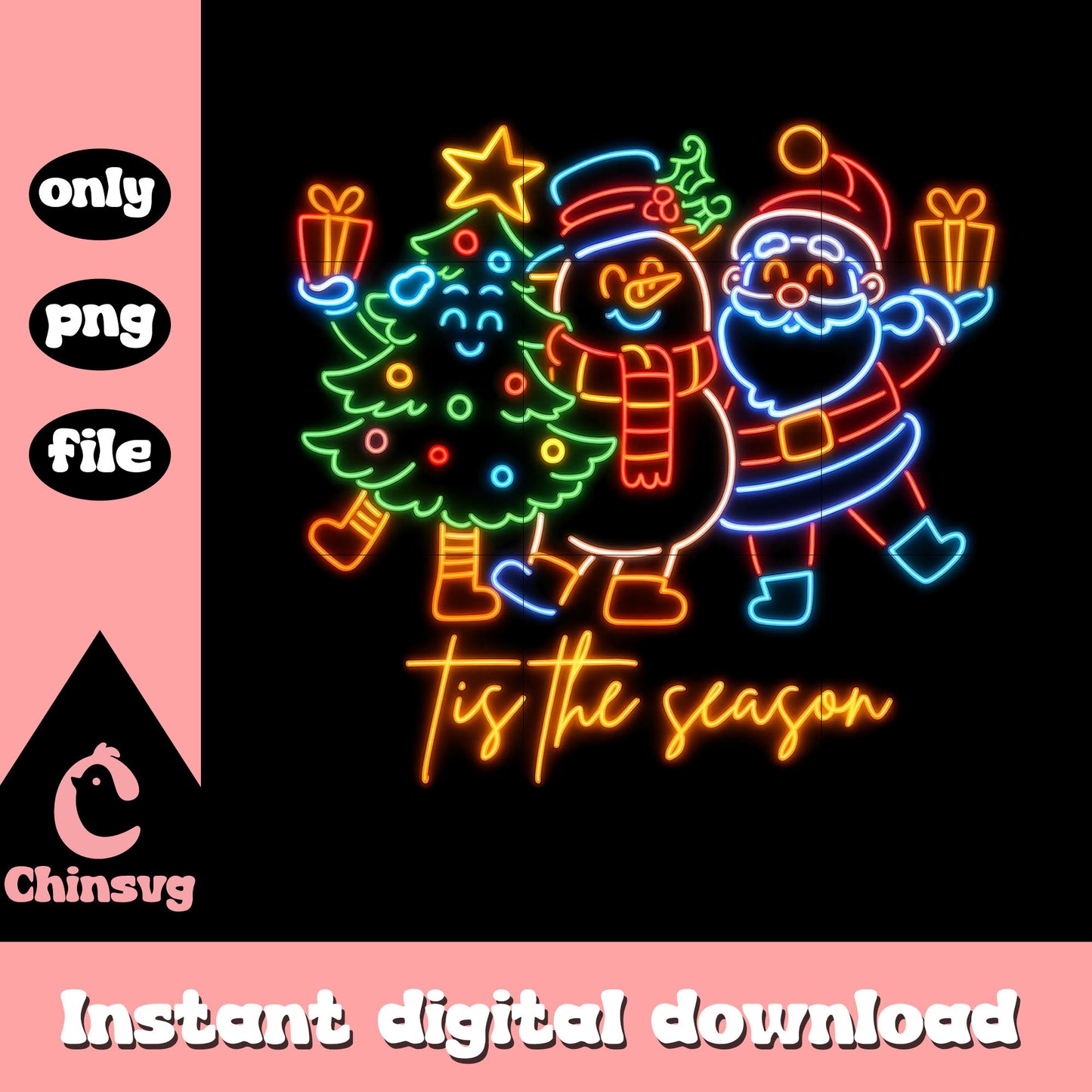 Tis the season christmas decor neon png, christmas season png