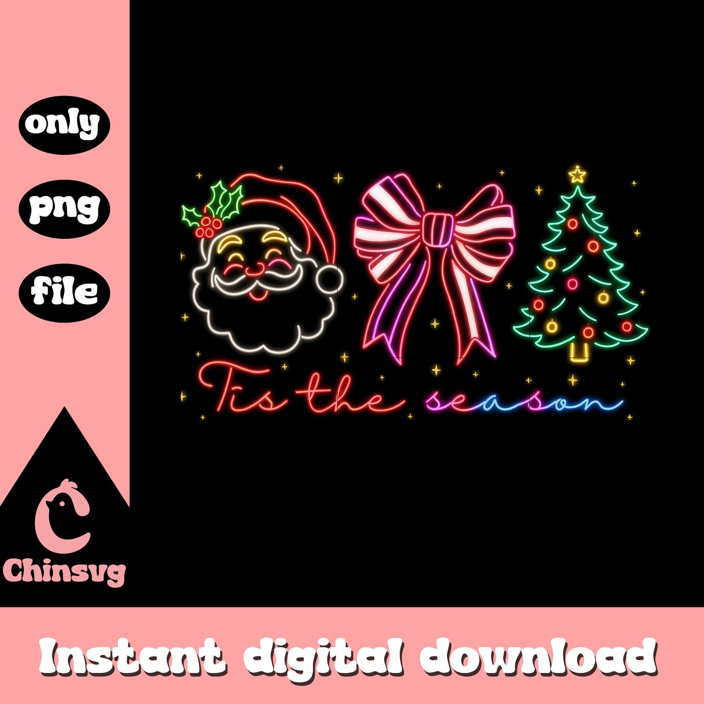 Tis the season coquette santa claus face neon png, santa claus png