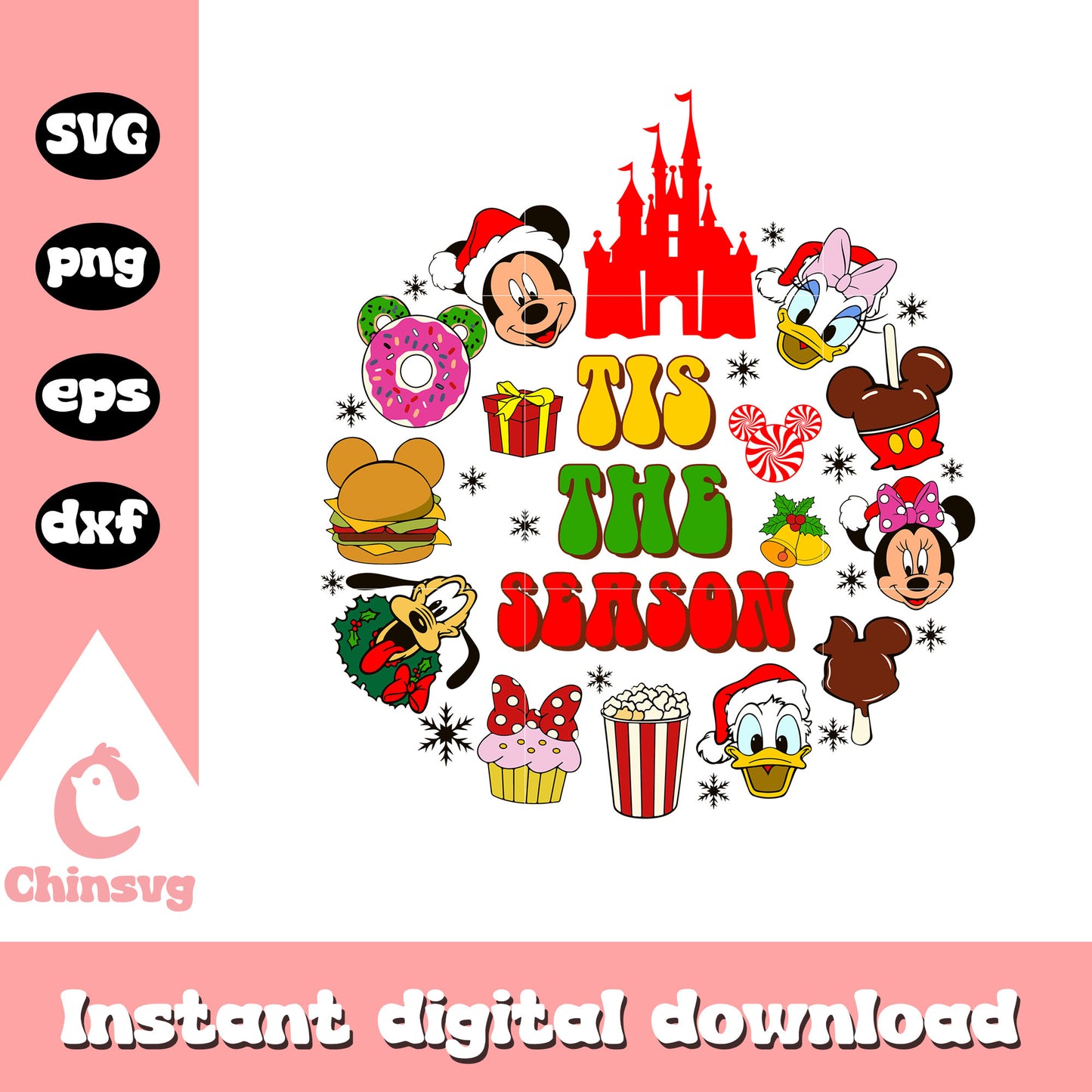 Tis the season mickey and friends head svg, mickey's friends svg