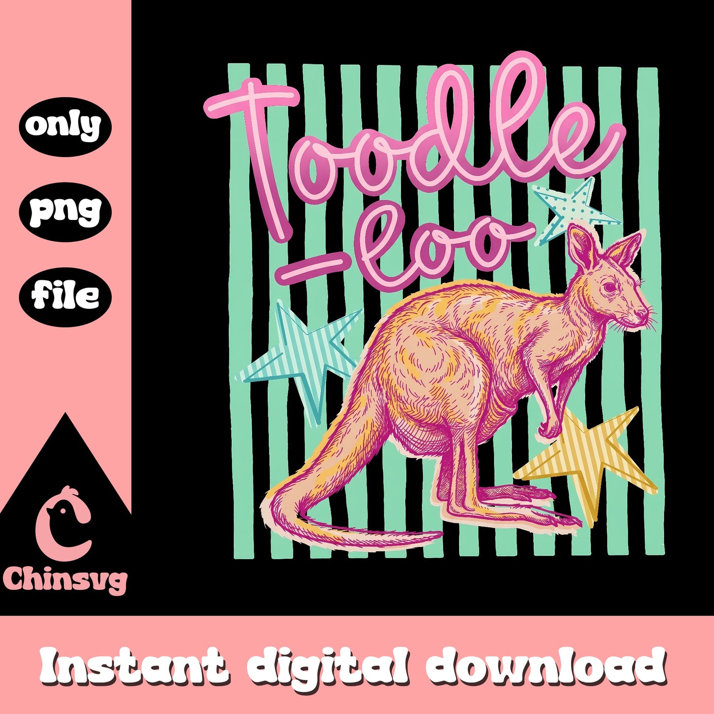 Toodle Loo Kangaroo PNG, Retro Animal Clipart, Instant Download PNG