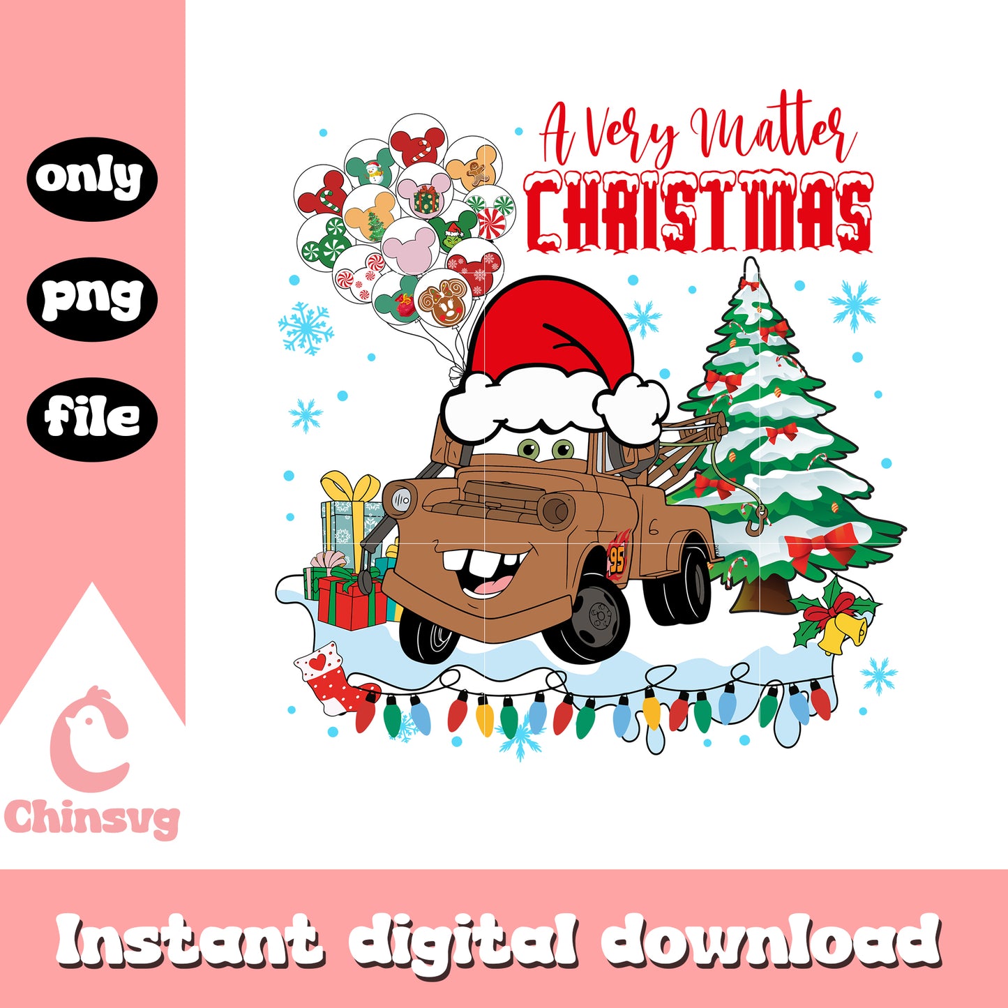 Tow mater a very matter christmas png, disney cars christmas clipart