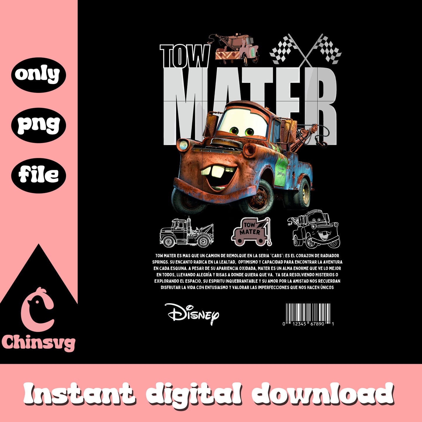 Tow mater cars disney cartoon design png, disney mater cars png
