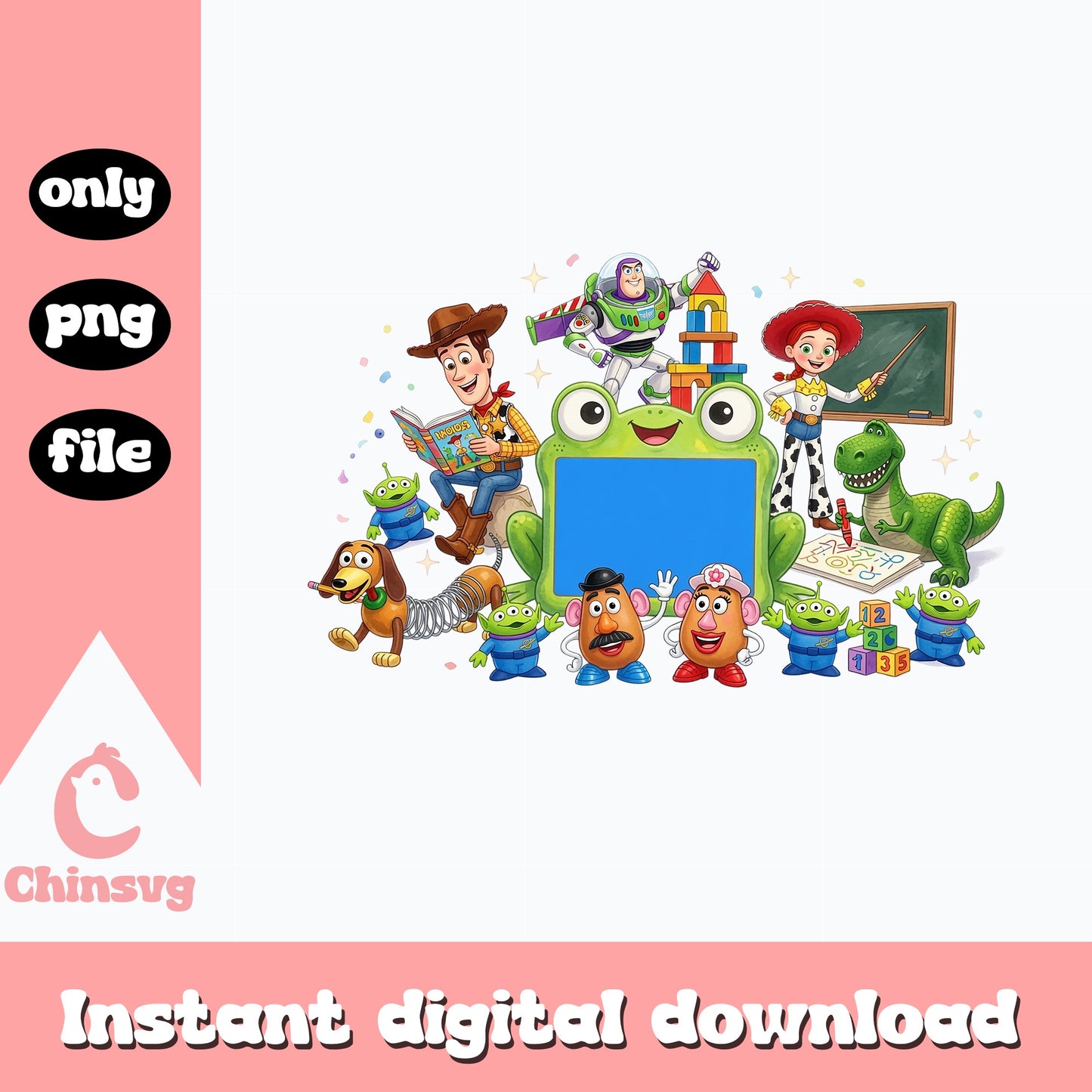 Toy Story Back To School Frog Frame PNG, Woody Buzz PNG, Disney PNG