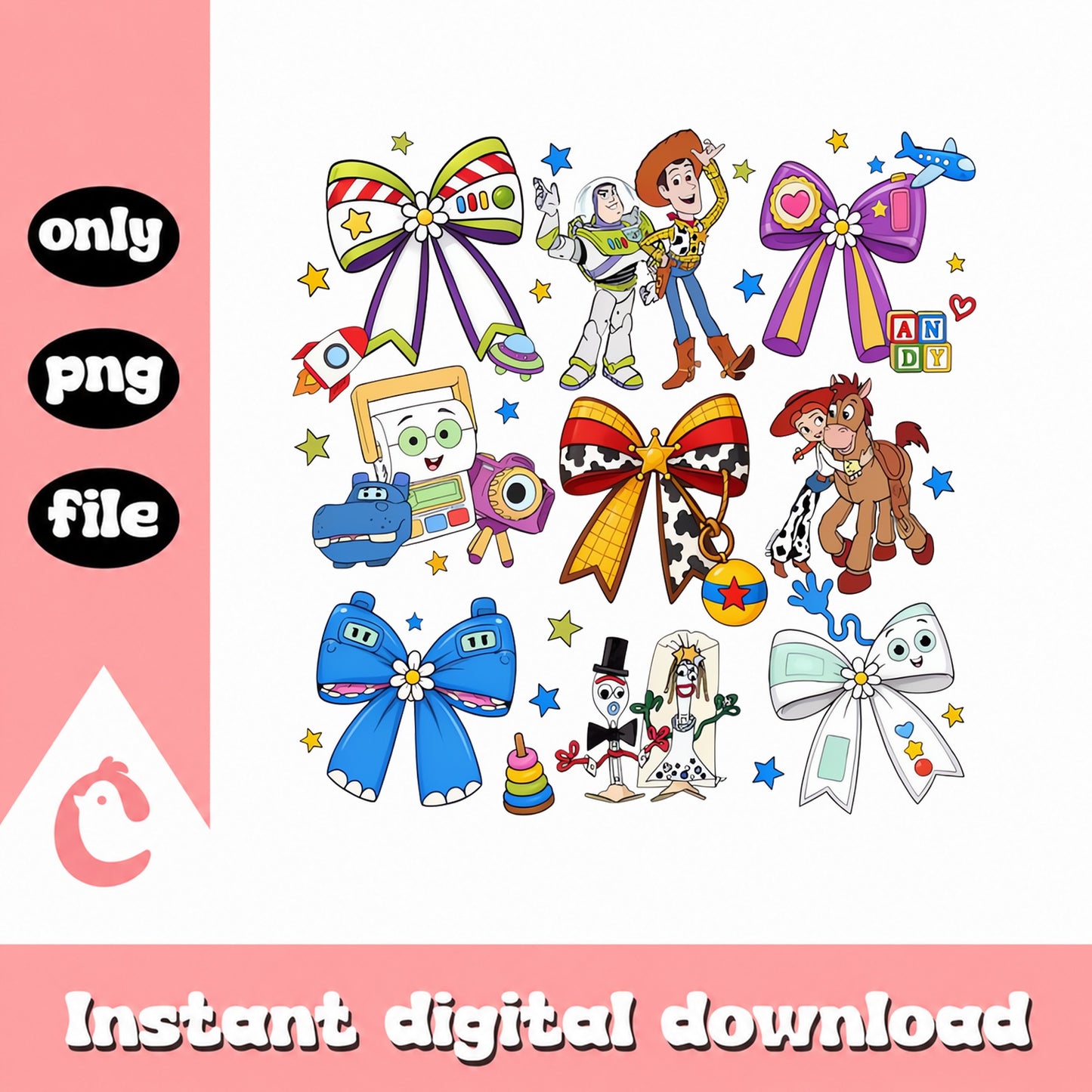 Toy Story Bow Bundle PNG, Woody Buzz Jessie Clipart, Disney PNG