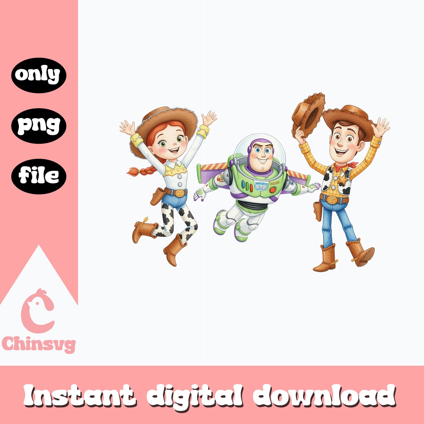 Toy Story Characters PNG, Woody Buzz Jessie PNG, Disney PNG