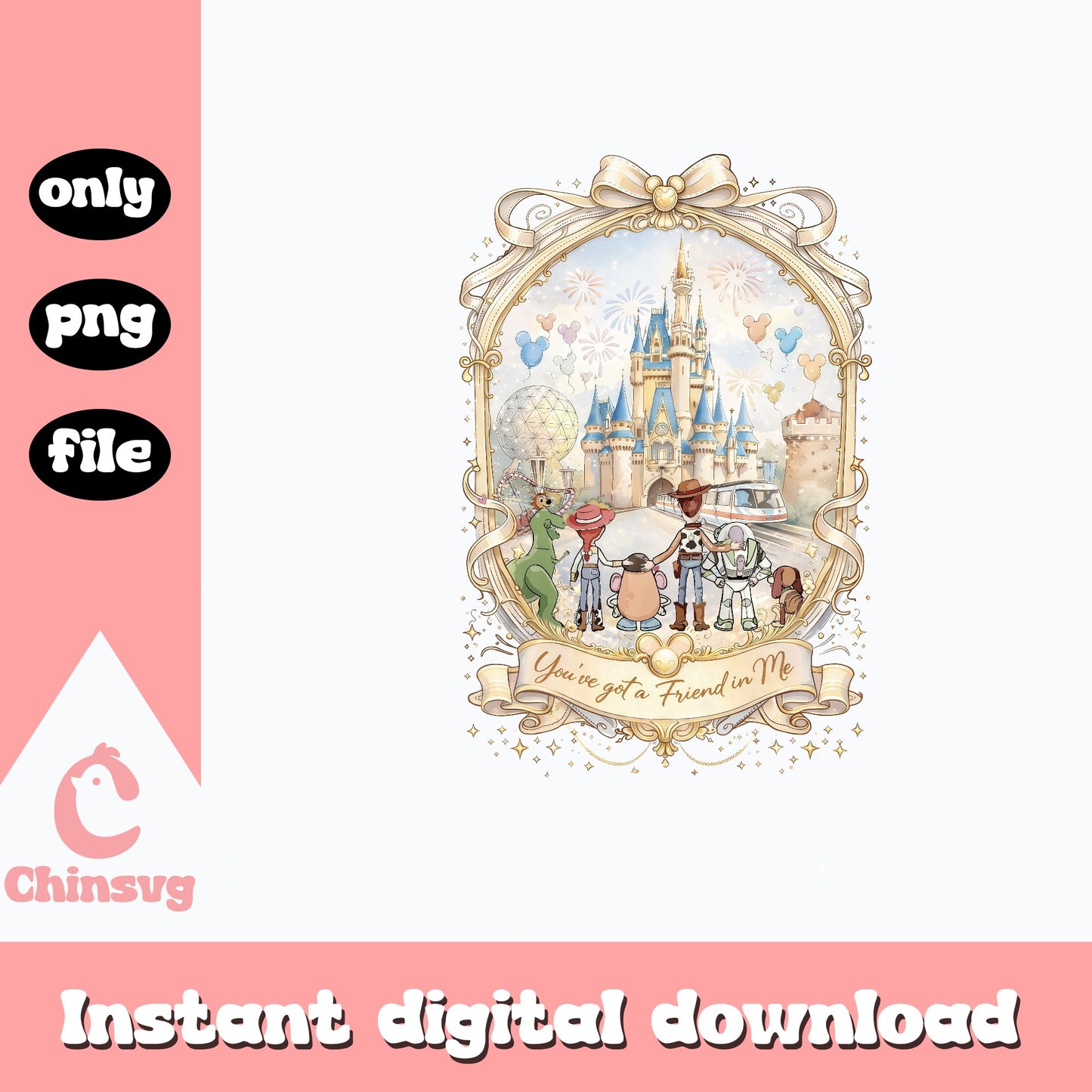 Toy Story You've Got A Friend In Me PNG, Disney Castle PNG, Woody Buzz PNG