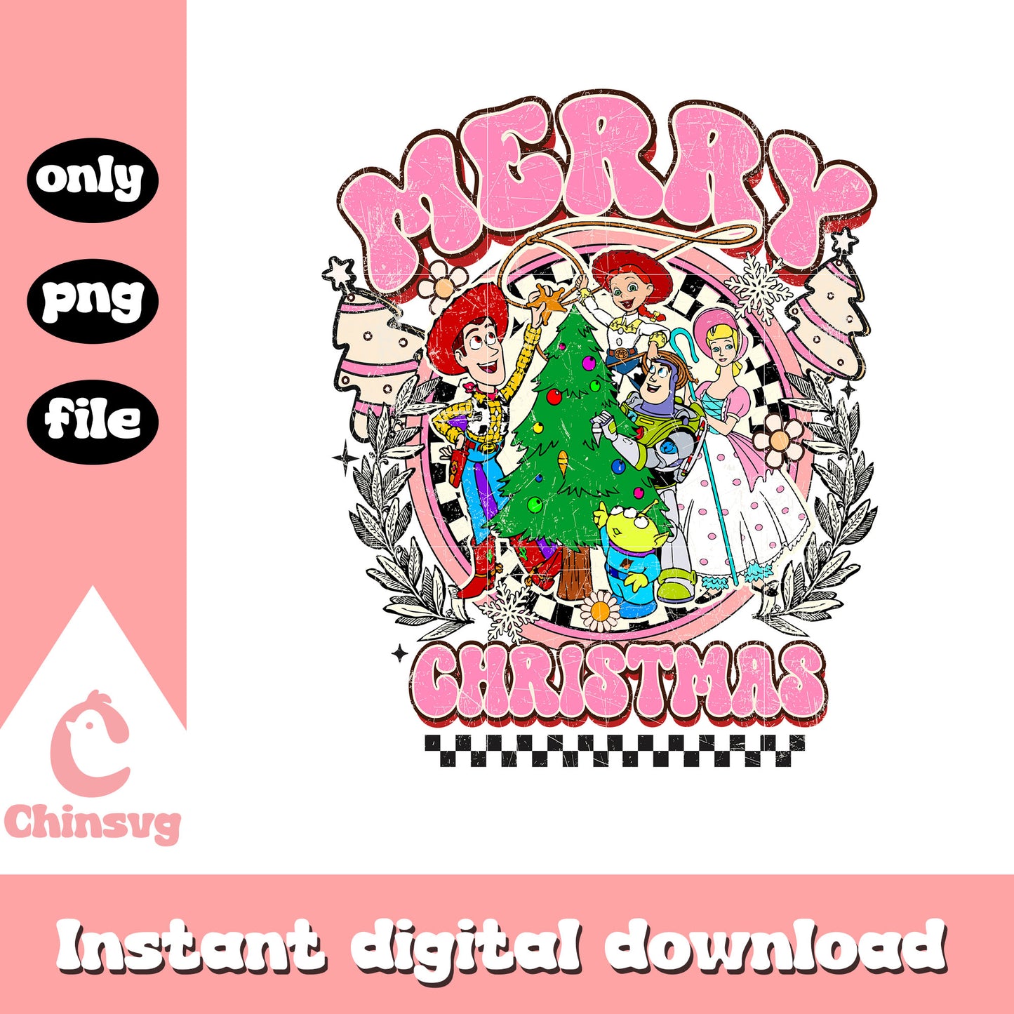 Toy story merry christmas pink png, disney christmas png, toy story png