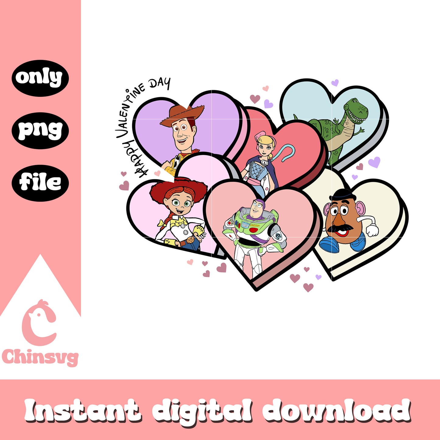 Toy story candy heart png, happy valentine's day png, toy story png